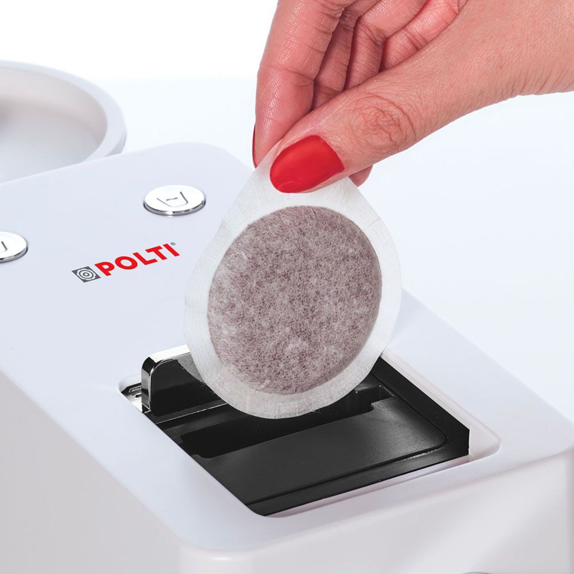 Kaffeemaschine, Kaffeepad, rundes Pad, Vliesmaterial, weiße Kaffeemaschine