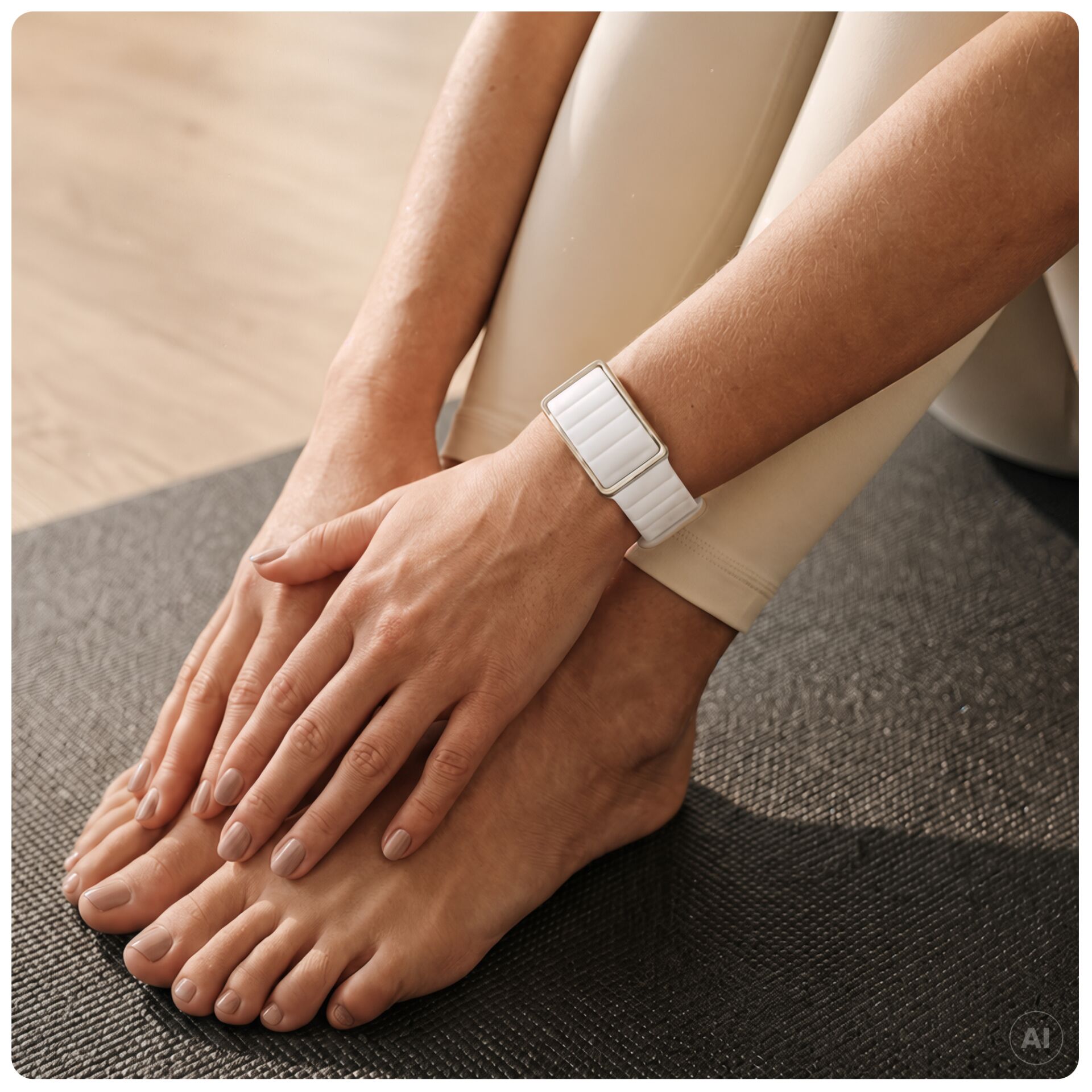 Fitnessuhr, weißes Armband, rechteckiges Display, Silikonarmband