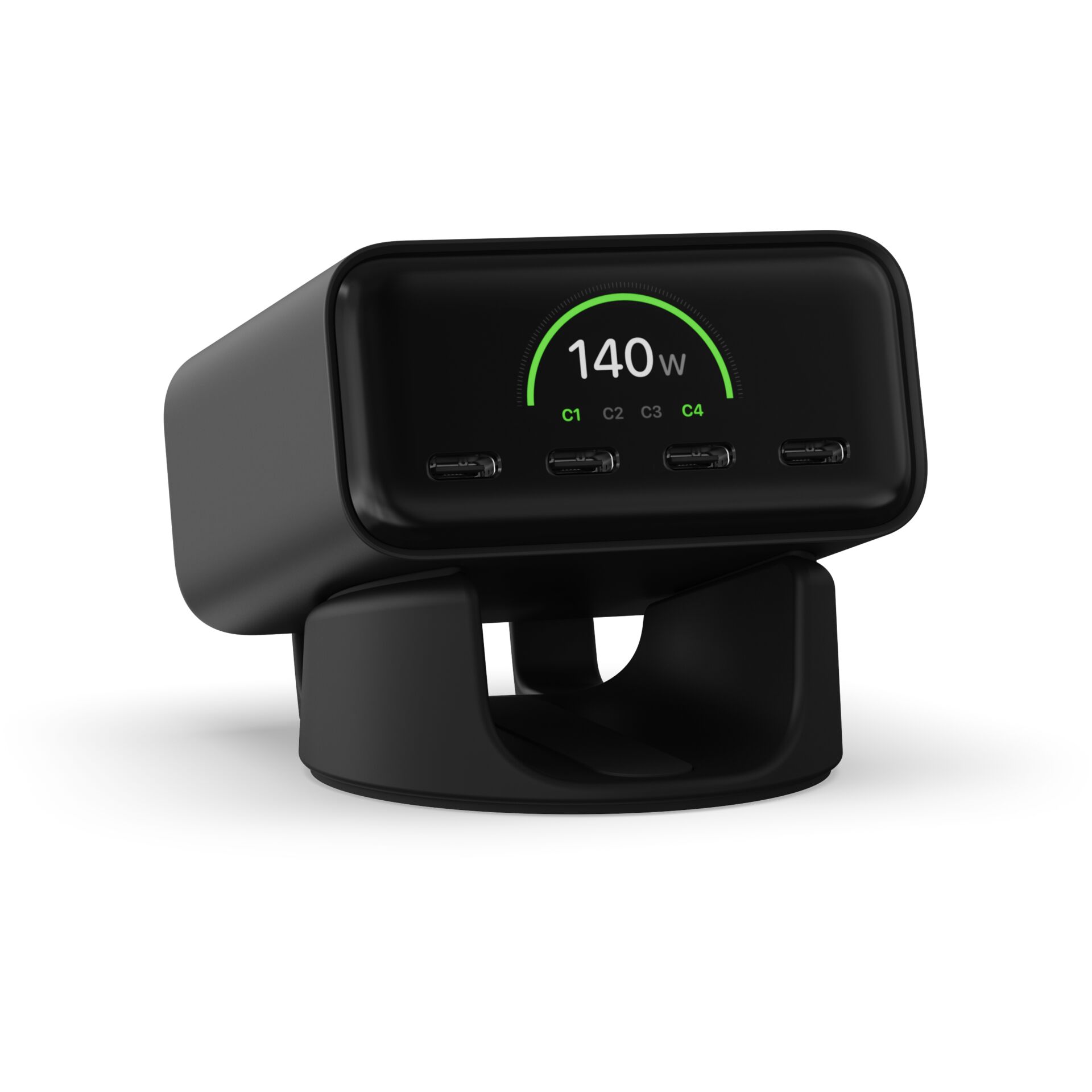 USB-C Hub, Strommessgerät, 4 Anschlüsse, Digitalanzeige, Schwarz