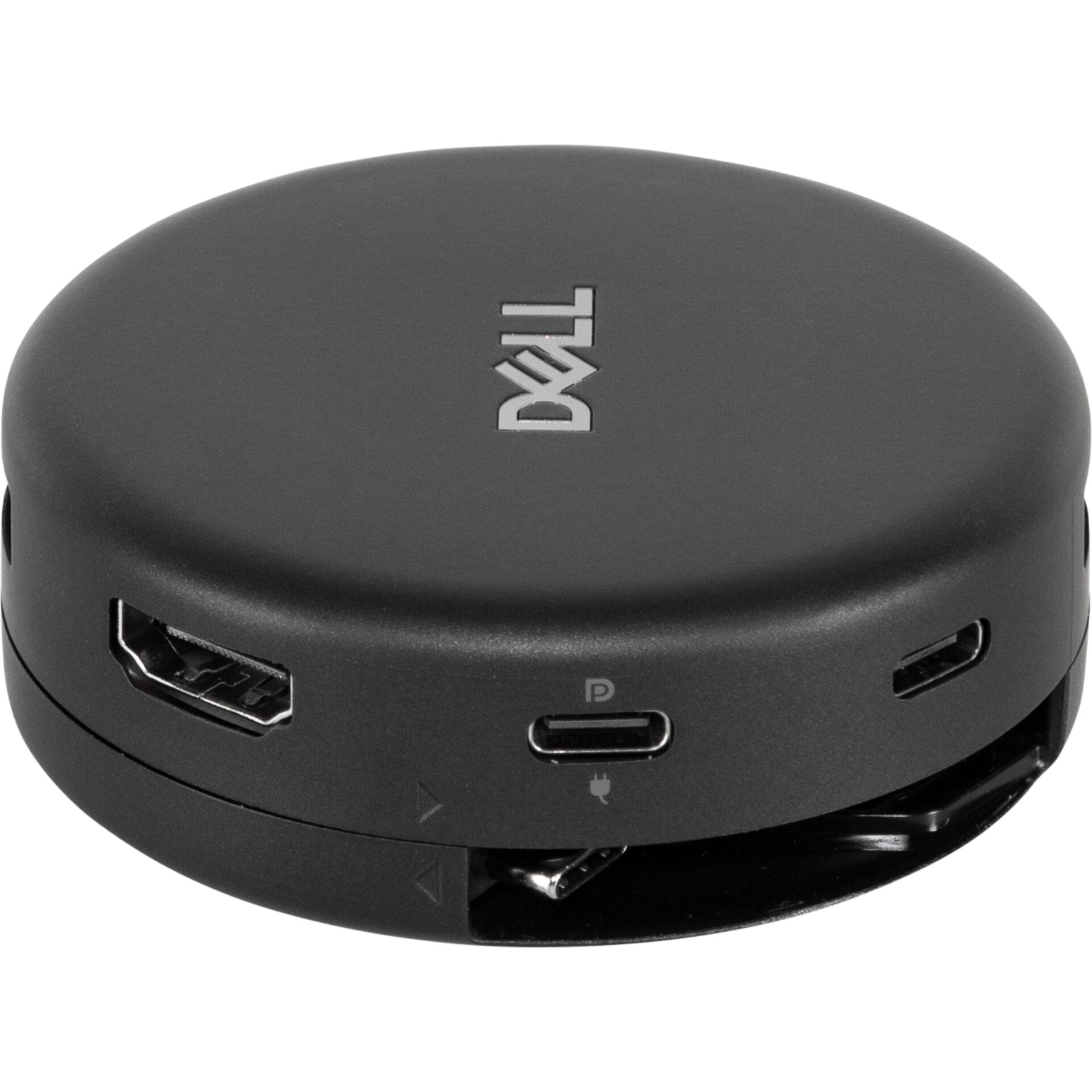 HDMI-Adapter, HDMI-Ausgang, USB-C-Anschluss, runder kompakter, schwarz, USB-C-Hub, HDMI-Anschluss, microSD-Slot, USB-C, Dell-Zubehör