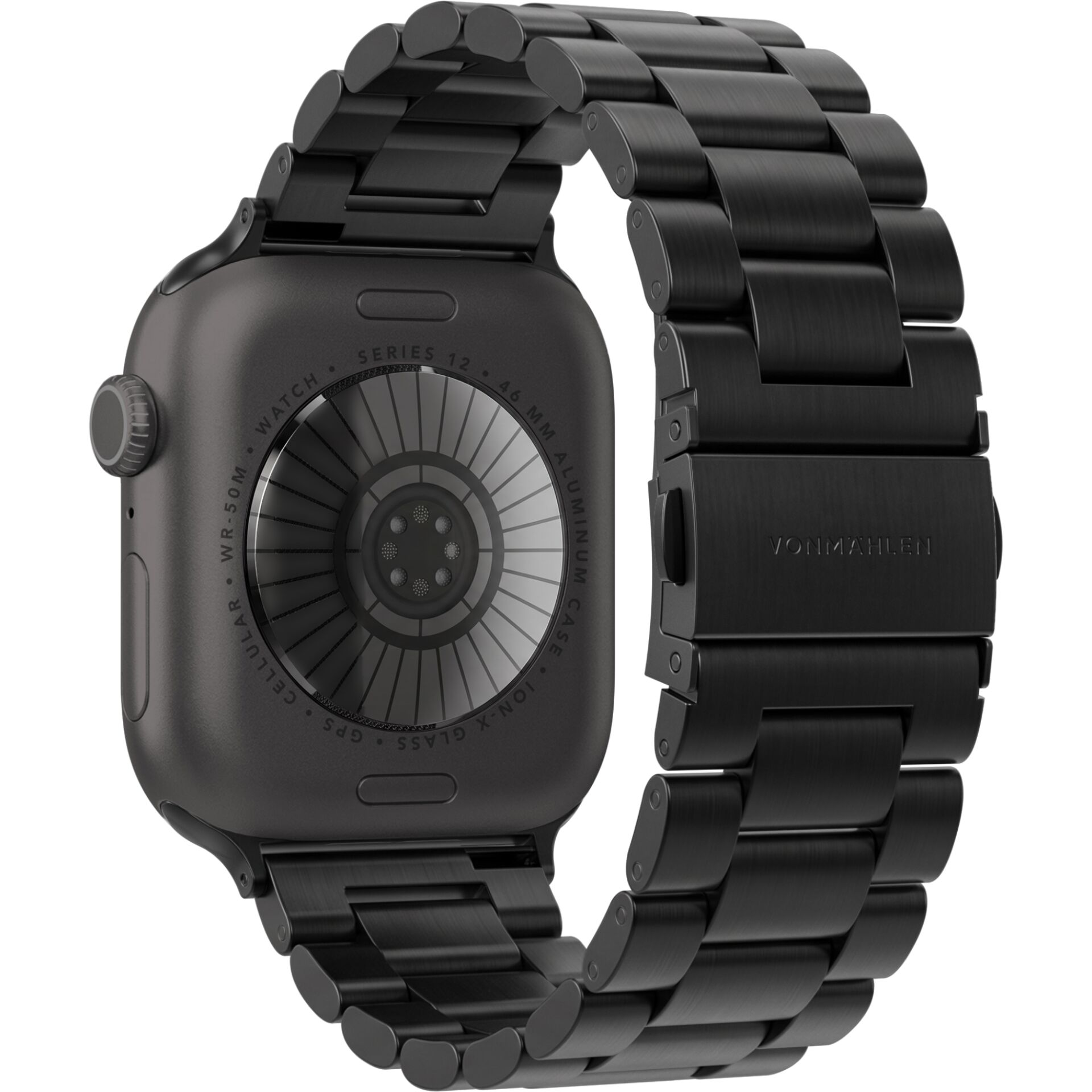Smartwatch-Armband, Edelstahl, Schwarz, Gliederarmband, Metallarmband
