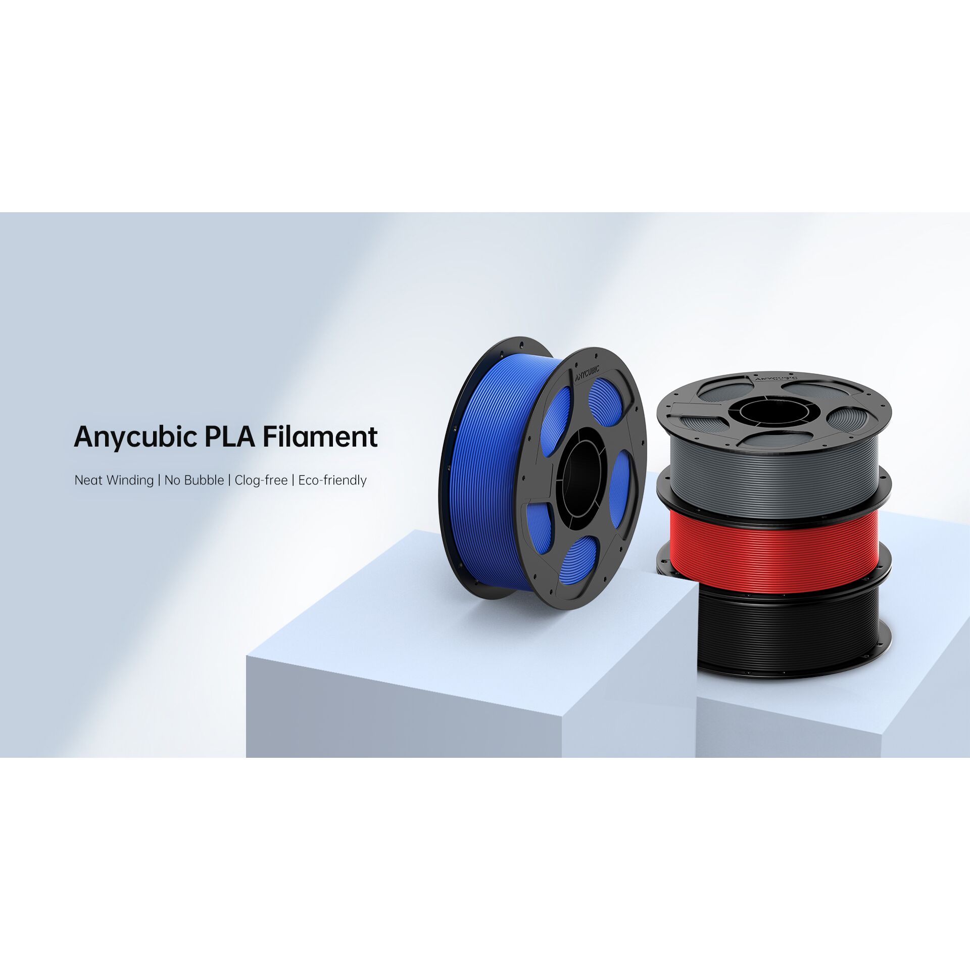 PLA-Filament, 3D-Druck, Spulen, blaues Filament, mehrfarbig