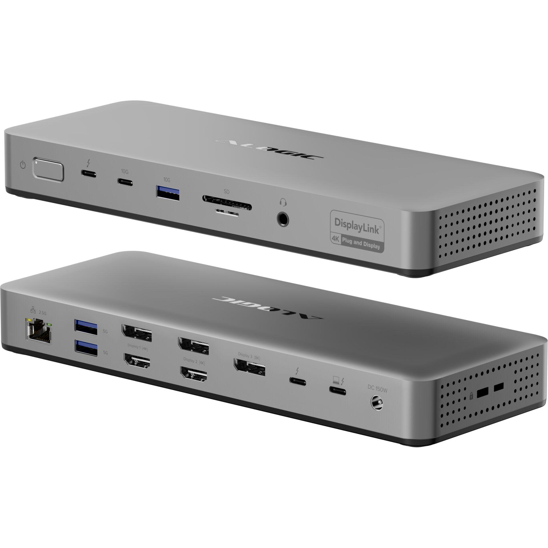 Media-Player, USB-C, HDMI, DisplayPort, Metallisch-grau