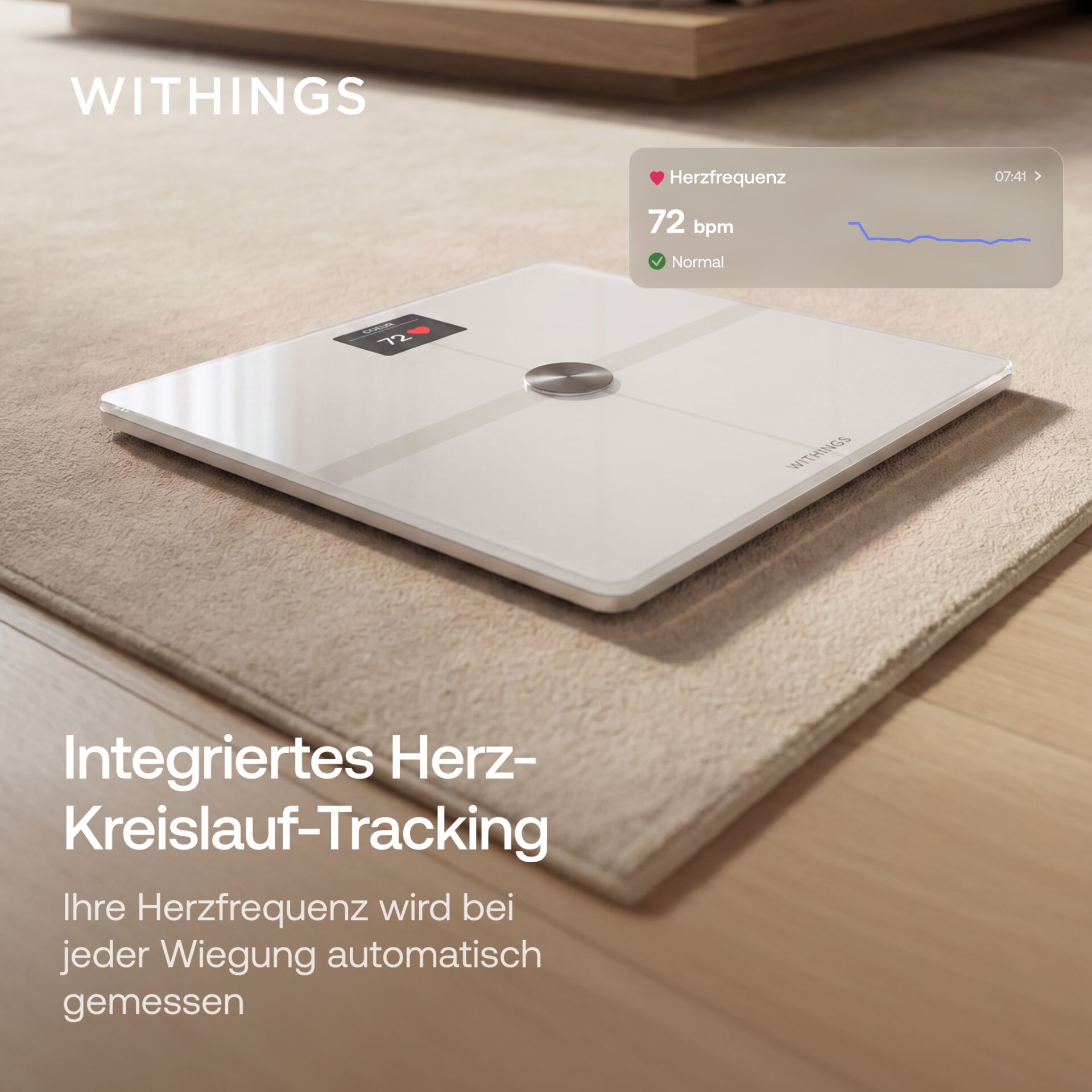 Körperwaage, Smartwaage, Integrierte Funktionen, Herzfrequenz, Glasoberfläche