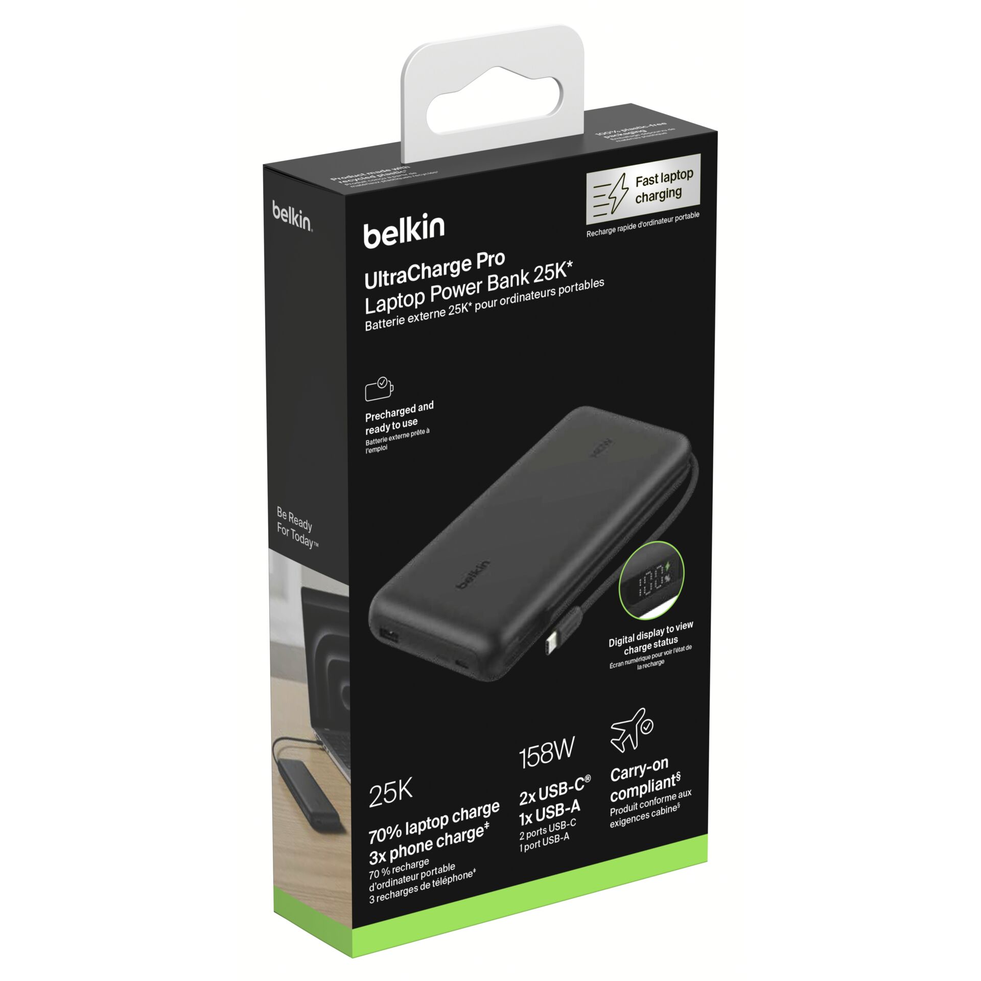 Laptop Power Bank, 25K, 158W, USB-C, Carry-on kompatibel