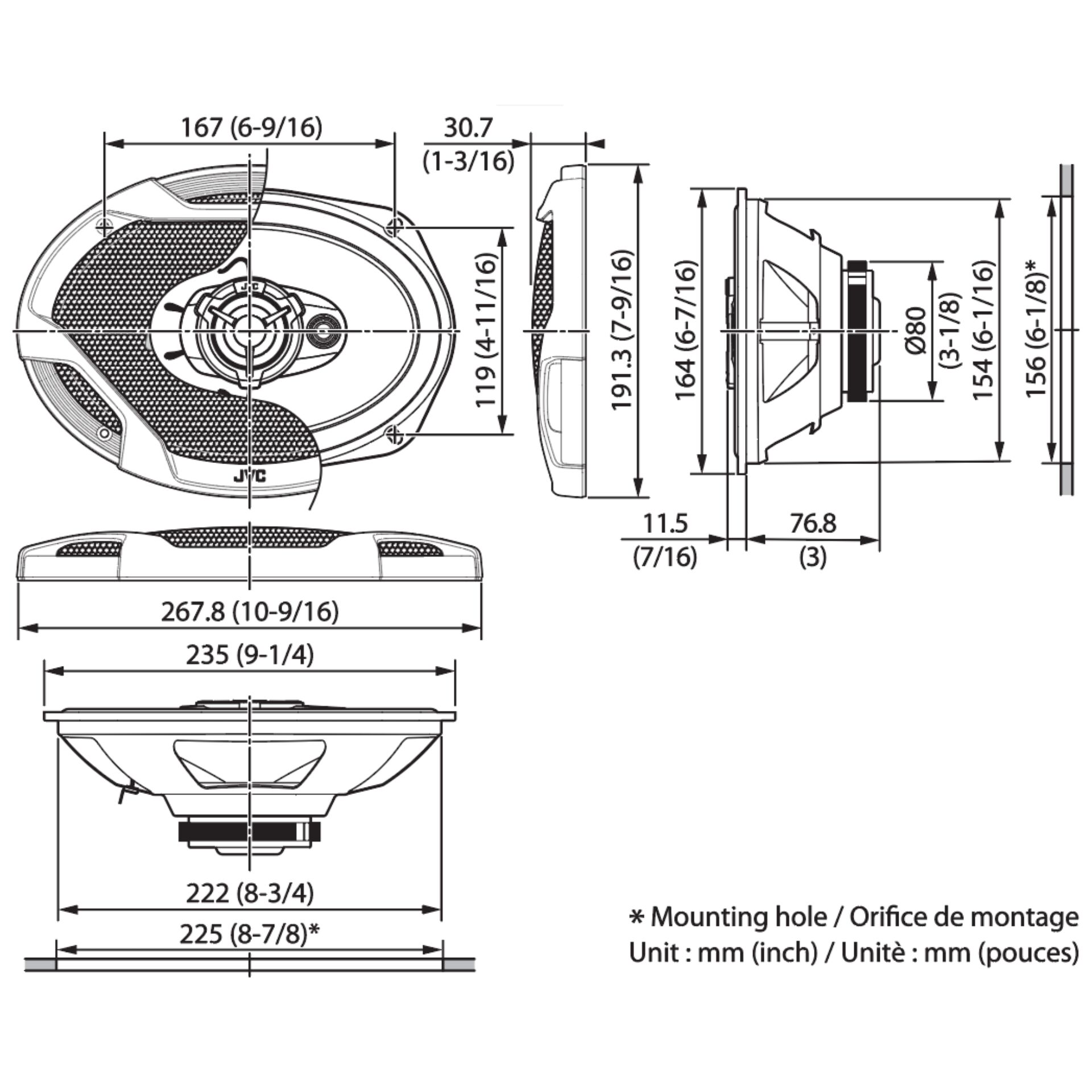 autolautsprecher, woofer, abmessungen, audiophil, montage bohrung