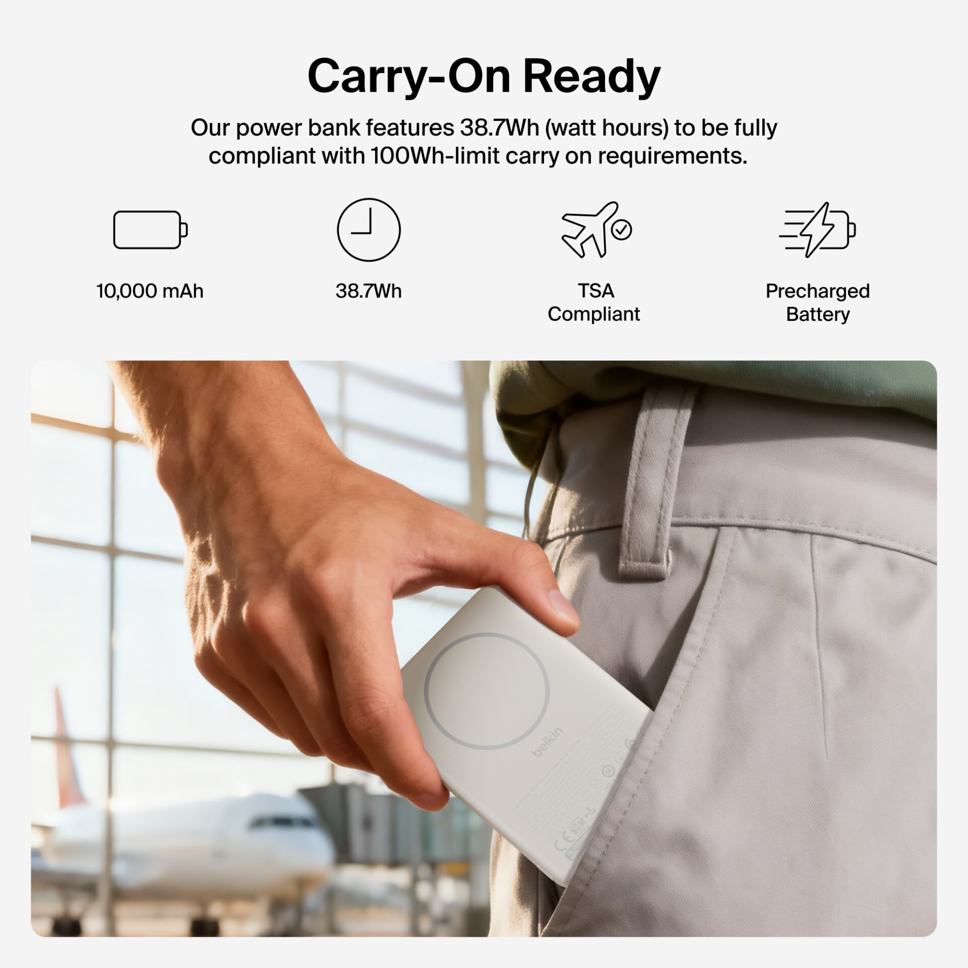 Power bank, 10.000 mAh, 38.7Wh, Vorgeladen, USB-C-Ladegerät
