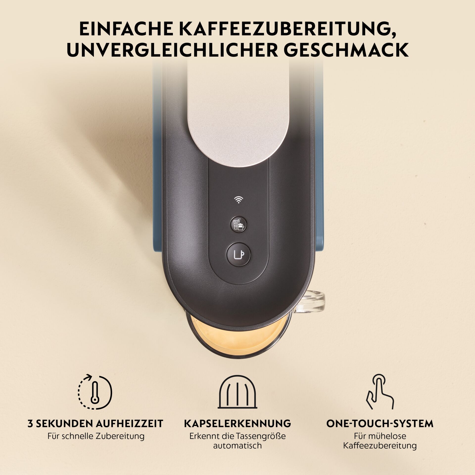 Kaffeemaschine, Kapselmaschine, One-Touch-System, Tassenerkennung, Aufheizzeit