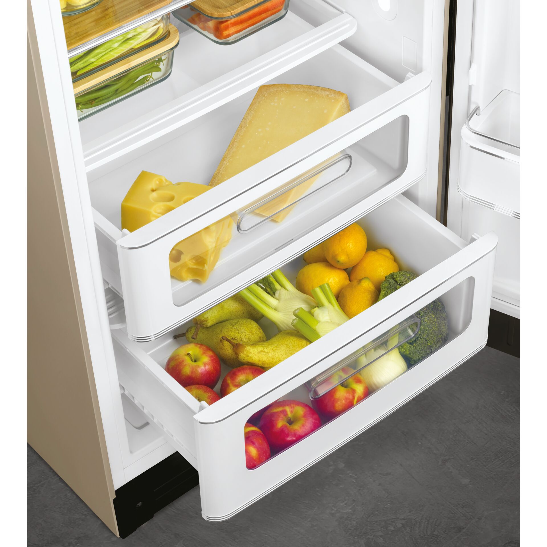 Kühlschrank, Schublade, Käse, Obst, Gemüse