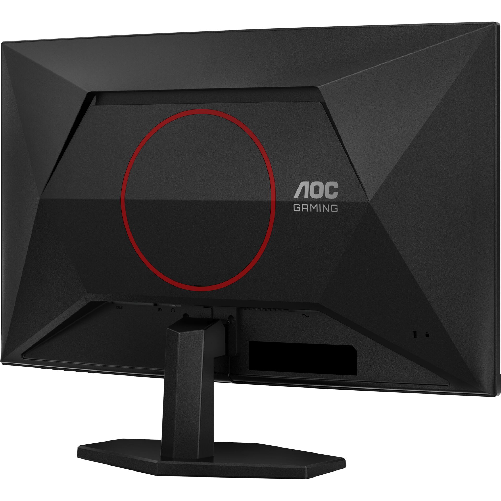 Gaming-Monitor, schwarzes Gehäuse, roter Ring, Standfuß, HDMI-Anschluss