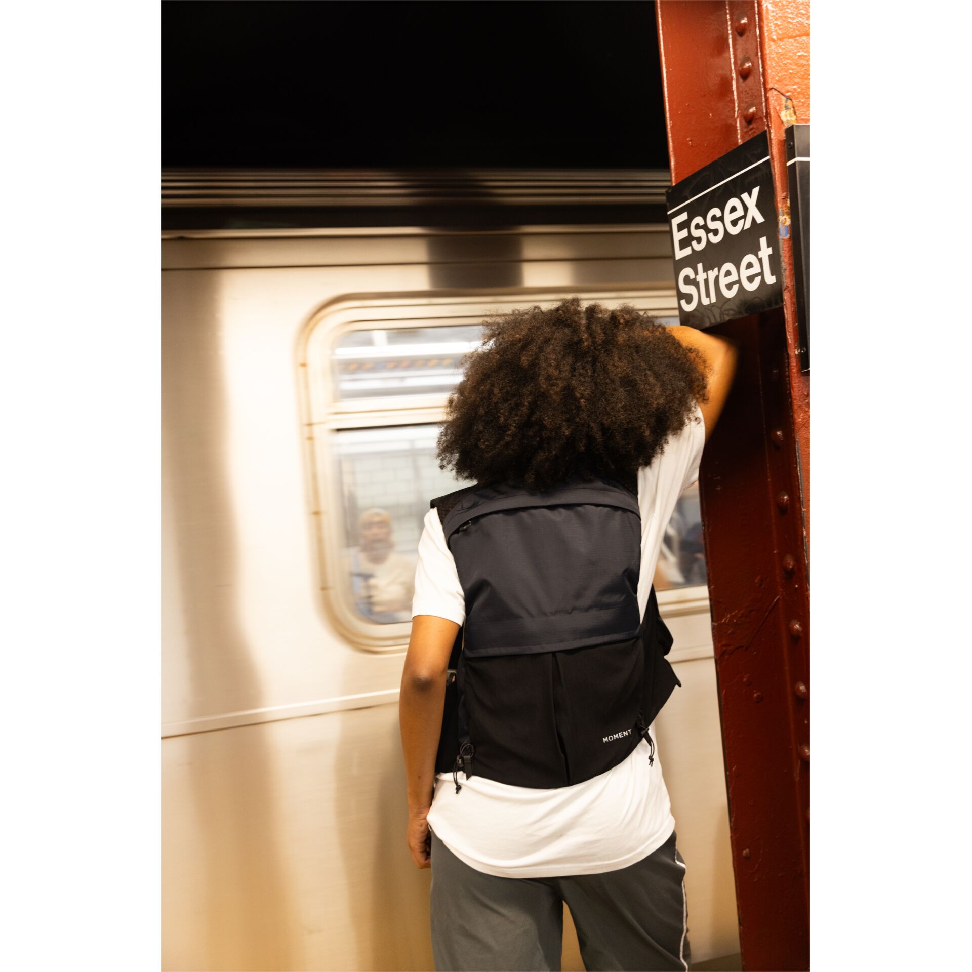 Rucksack, Weste, Schwarz, Stadt, U-Bahn