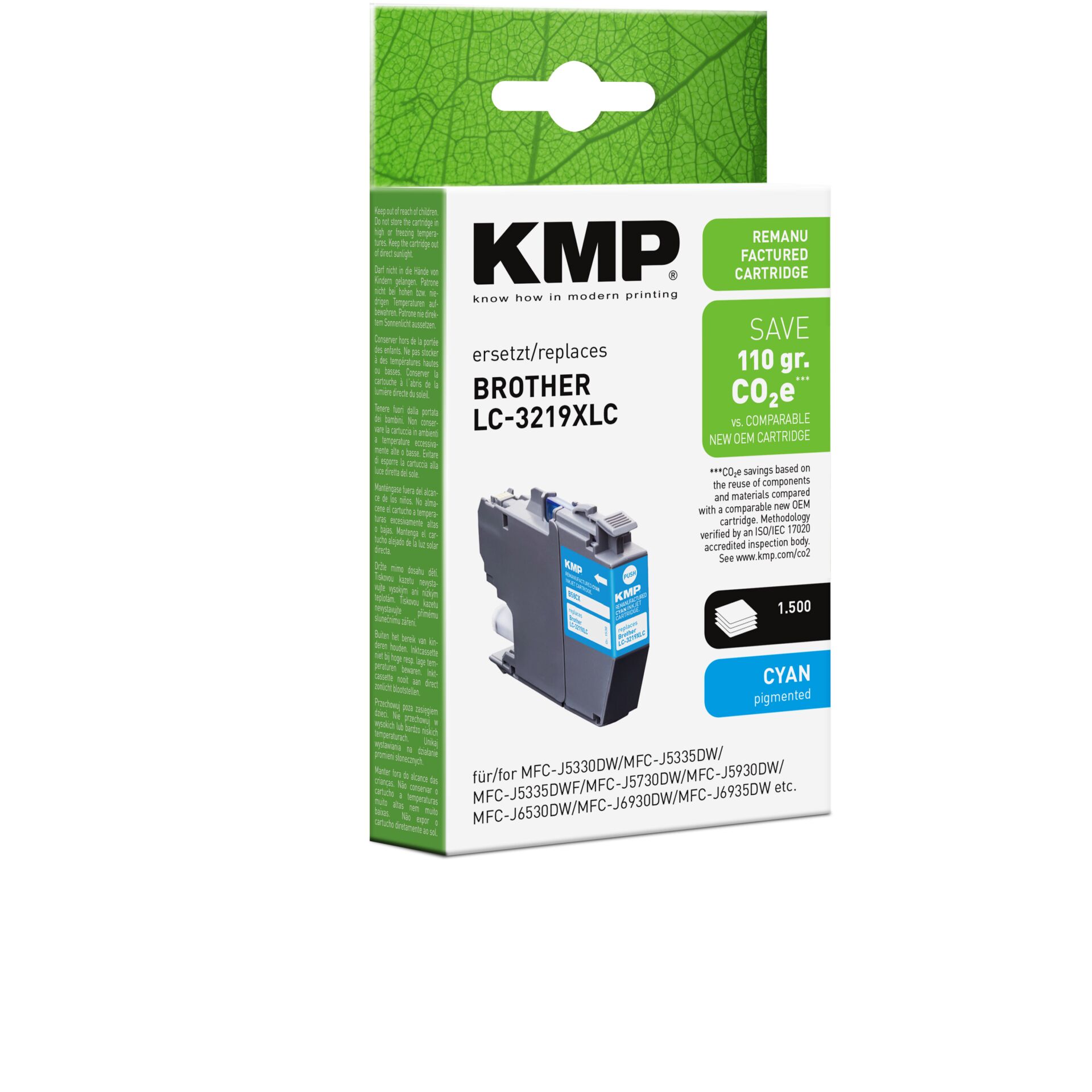 Adapter, Elektronik, Computer-Ausrüstung, Computerausrüstung, QR-Code, KMP Kartusche, Druckerpatrone, Zyan Pigment, CO2 Einsparung, Brother LC-3219XLC