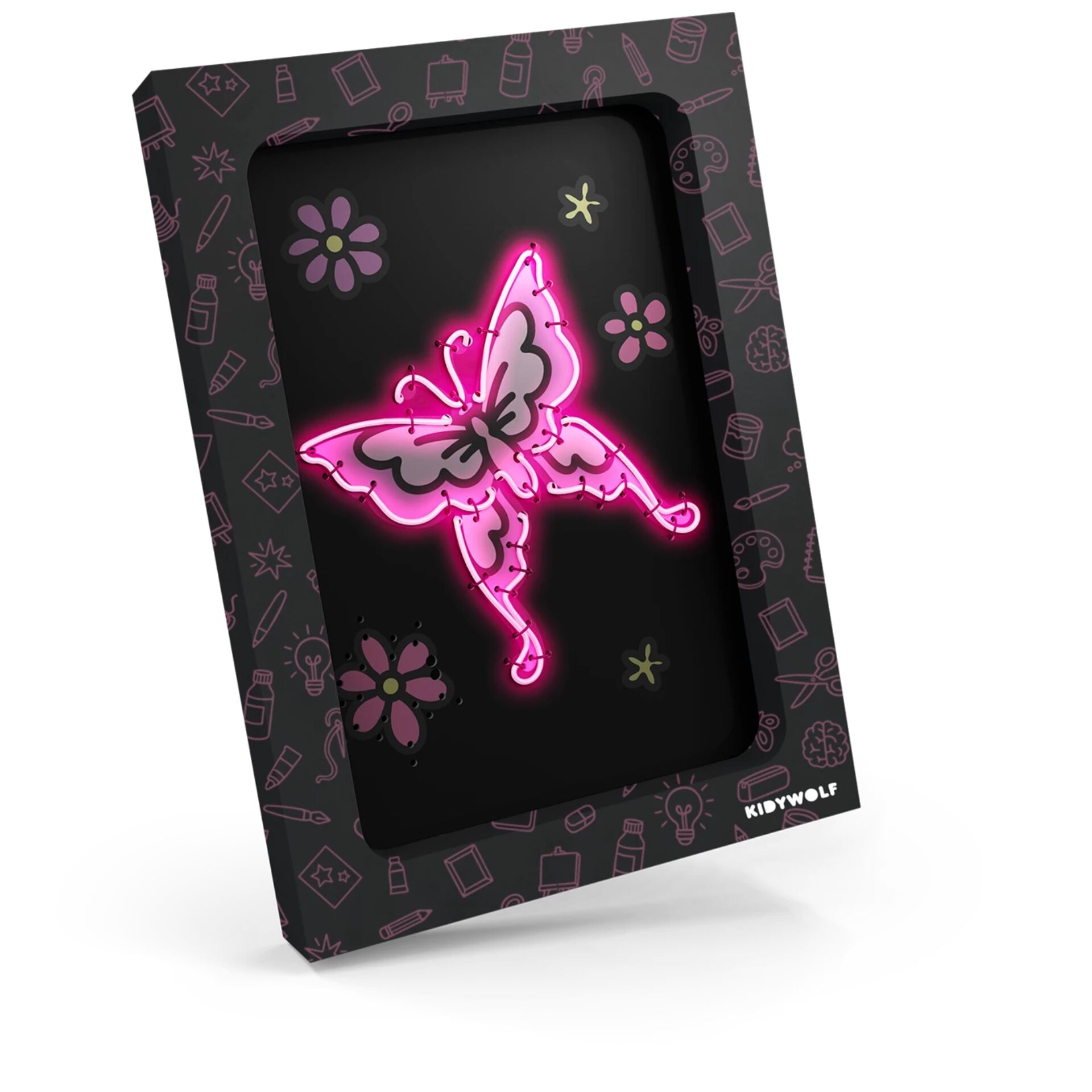 neon Schmetterling, pinkes Schmetterling, Kunstrahmen, LED-Kunstwerk, Rahmen-Dekoration