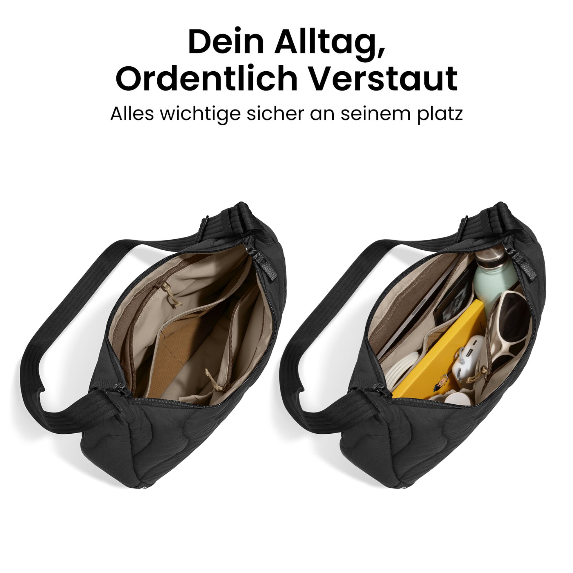 Tasche, Umhängetasche, Federbeutel, Alltagstasche, Hauptfach