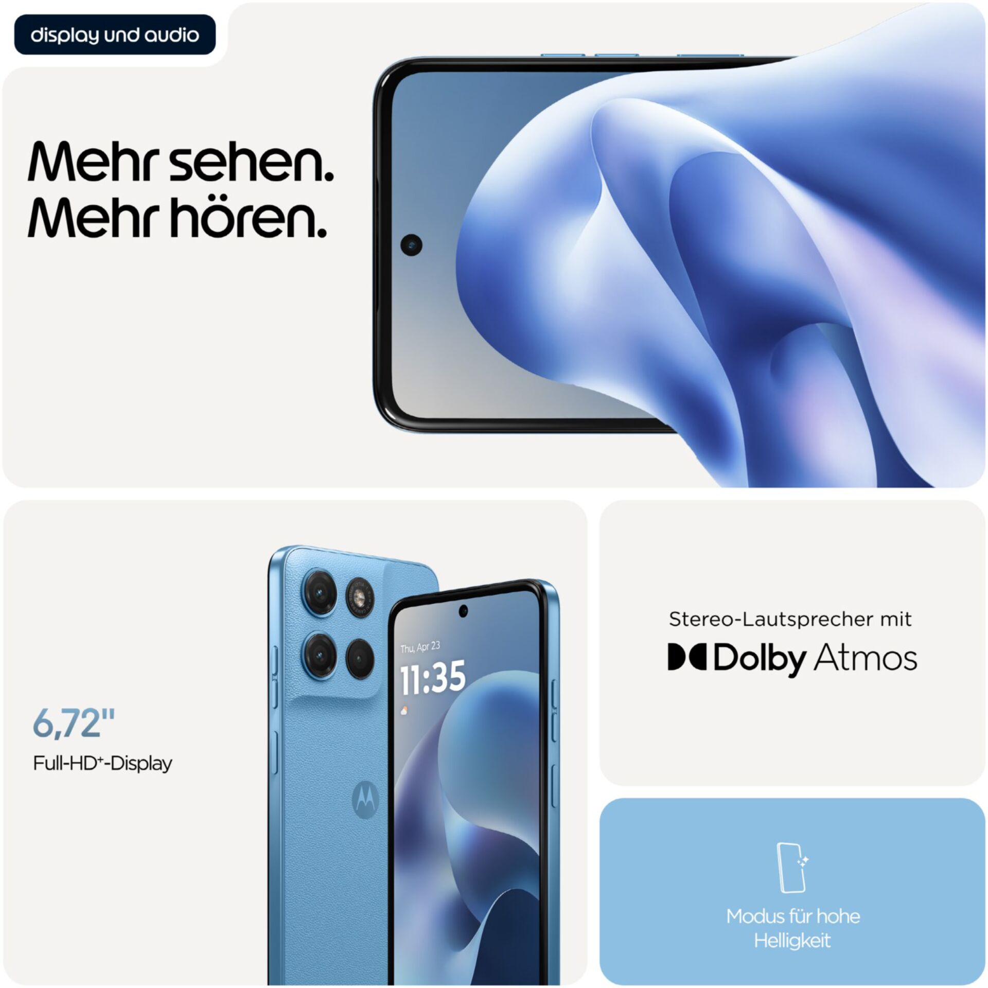 Smartphone, 12MP Kamera, 6,7 Zoll, Dolby Atmos, Blau