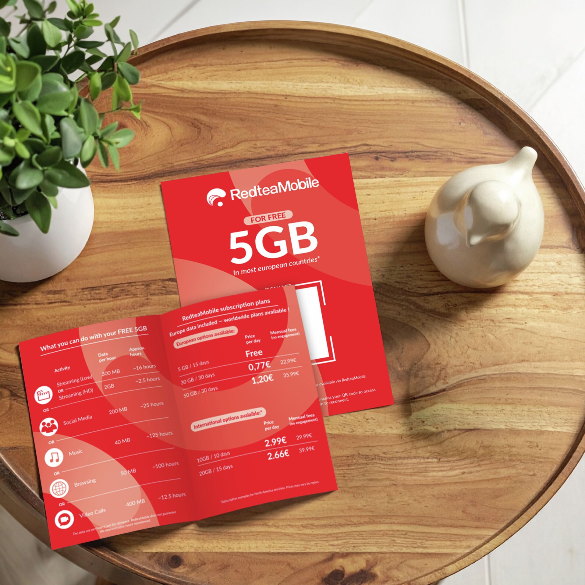 SIM-Karte, 5GB, Prepaid, rote Karte, Broschüre