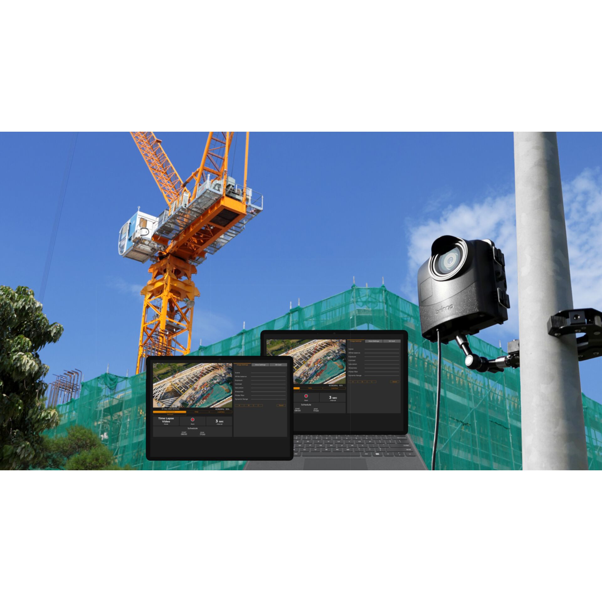 Baugewerbe, Baukran, Laptop, PC, Überwachen