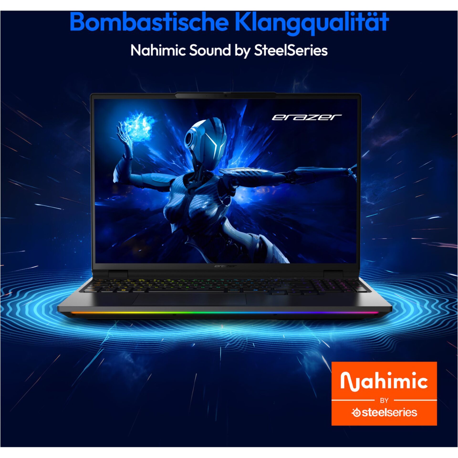 Gaming-Laptop, RGB-Beleuchtung, schwarzes Gehäuse, Nahimic-Sound