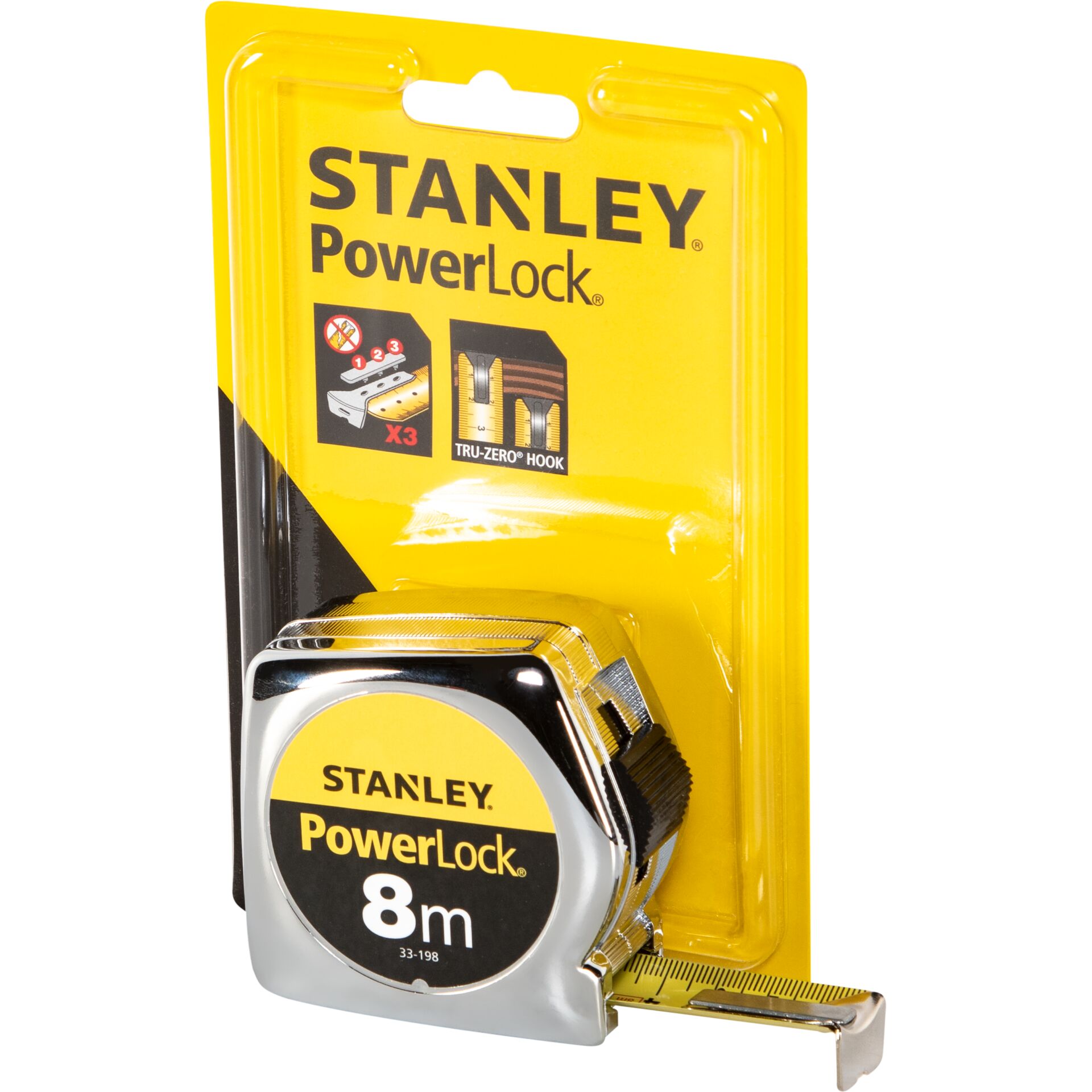 Maßband, Messband, Stanley PowerLock, Stahlgehäuse, Orangene Verpackung