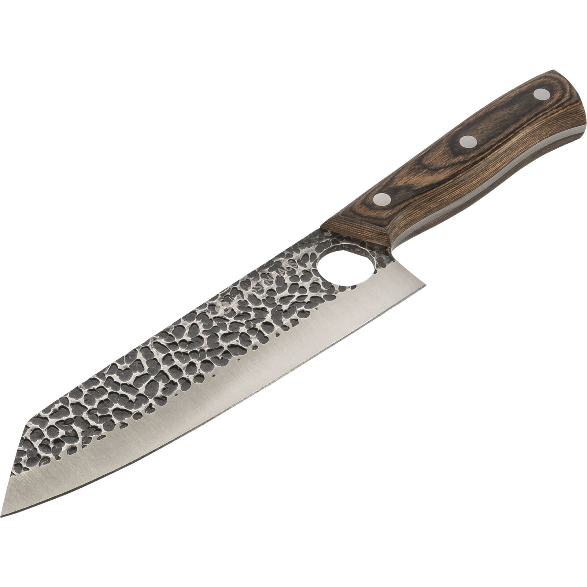 Santoku-Messer, Damast geschmiedete Klinge, Holzgriff, Küchenmesser, Frischschnitt