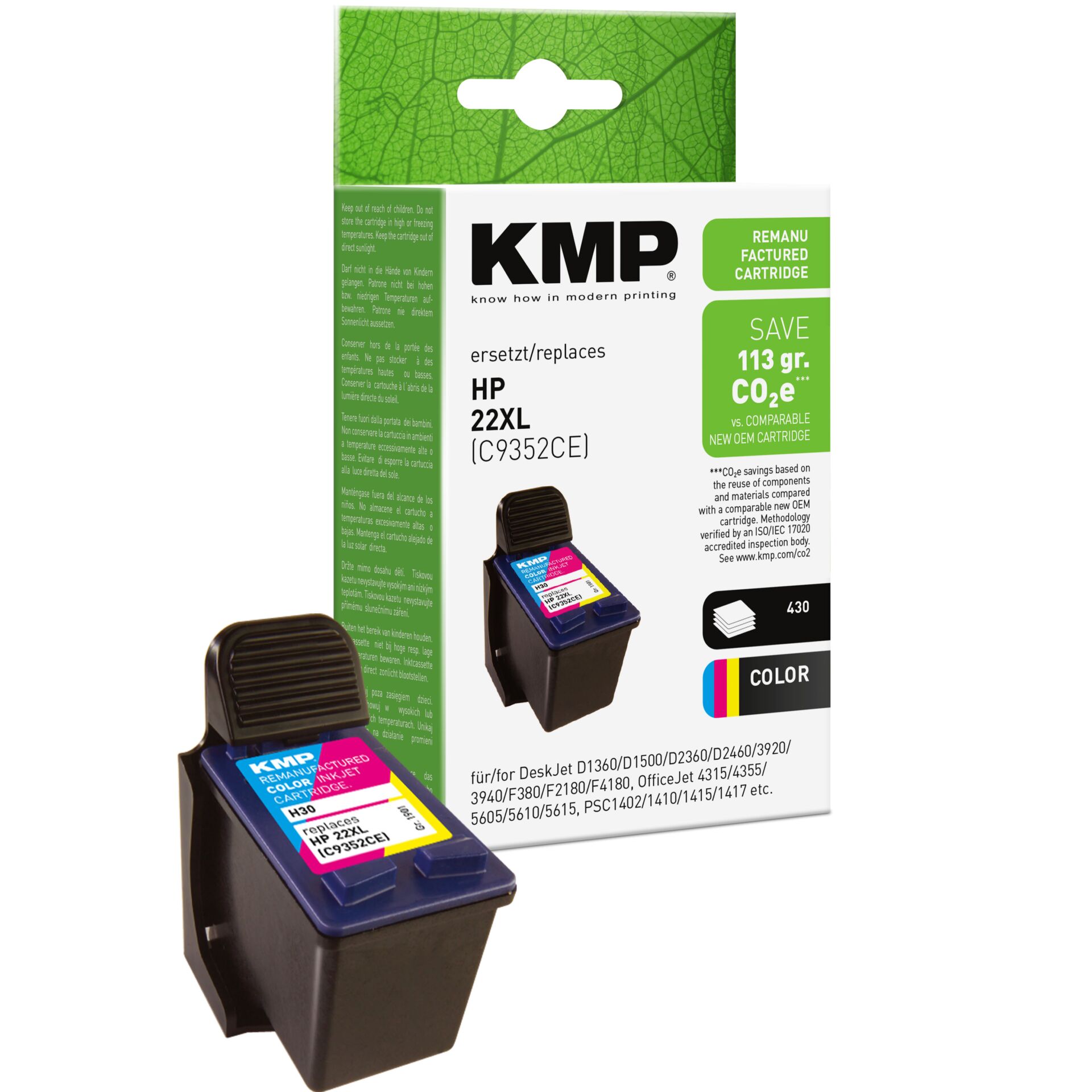 Adapter, Elektronik, QR Code, Computerausrüstung, Tintenpatrone, HP 22XL, KMY, CO2e-sparend, KMP Kartusche