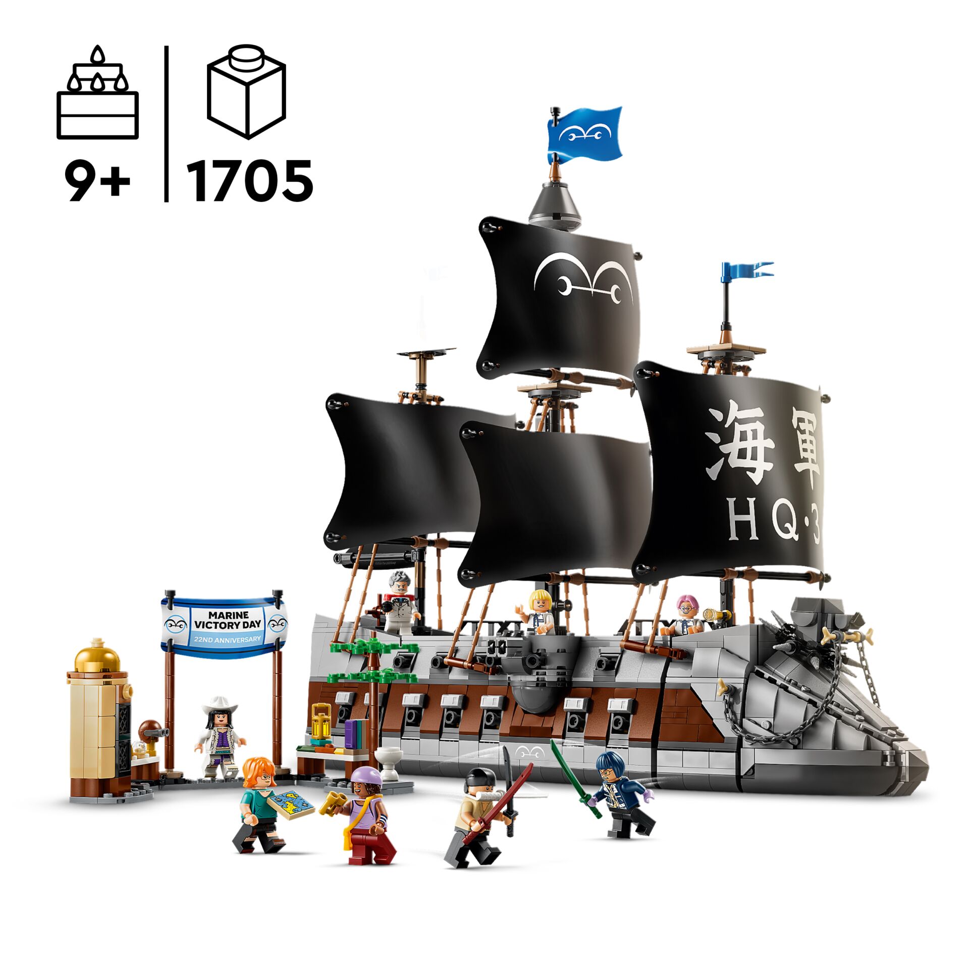 Piraten-Schiff,  LEGO-Set,  schwarze Segel,  Miniaturfiguren,  Hafen