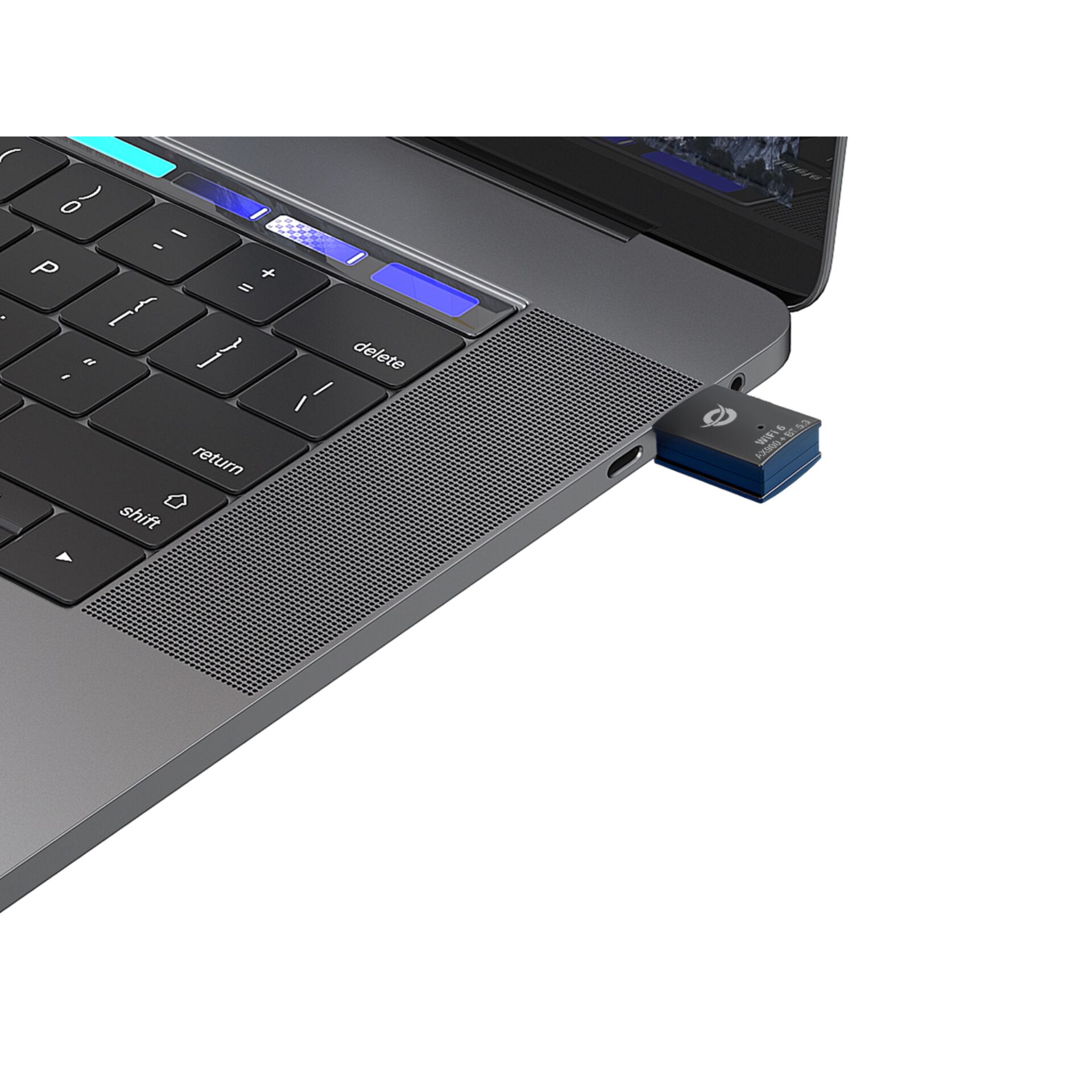 USB-C, Laptop, USB-Stick, SD-Karte, Lautsprechergitter