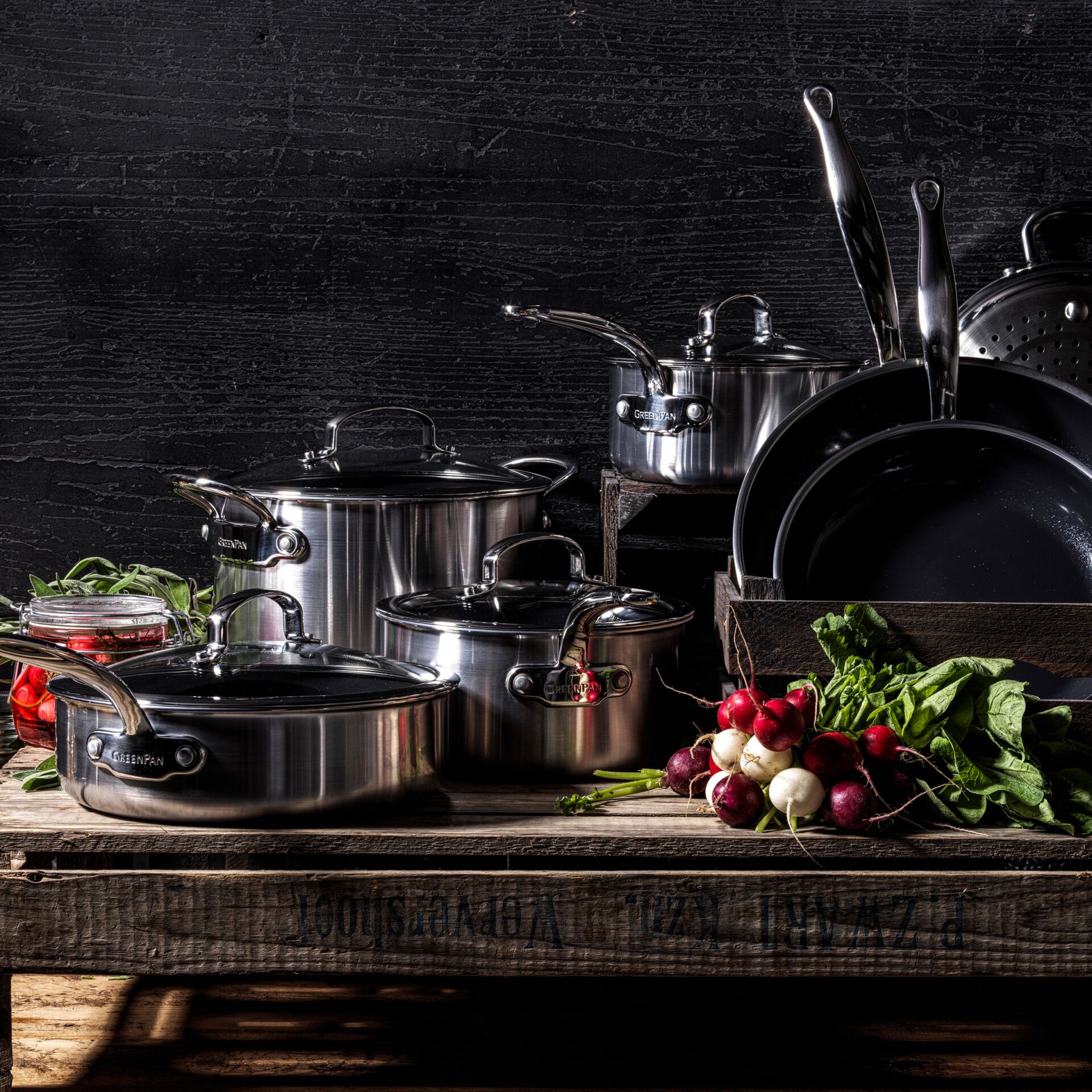 Kochtopf-Set, Stahlpfannen, Edelstahl, Kochgeschirr, Gemüse