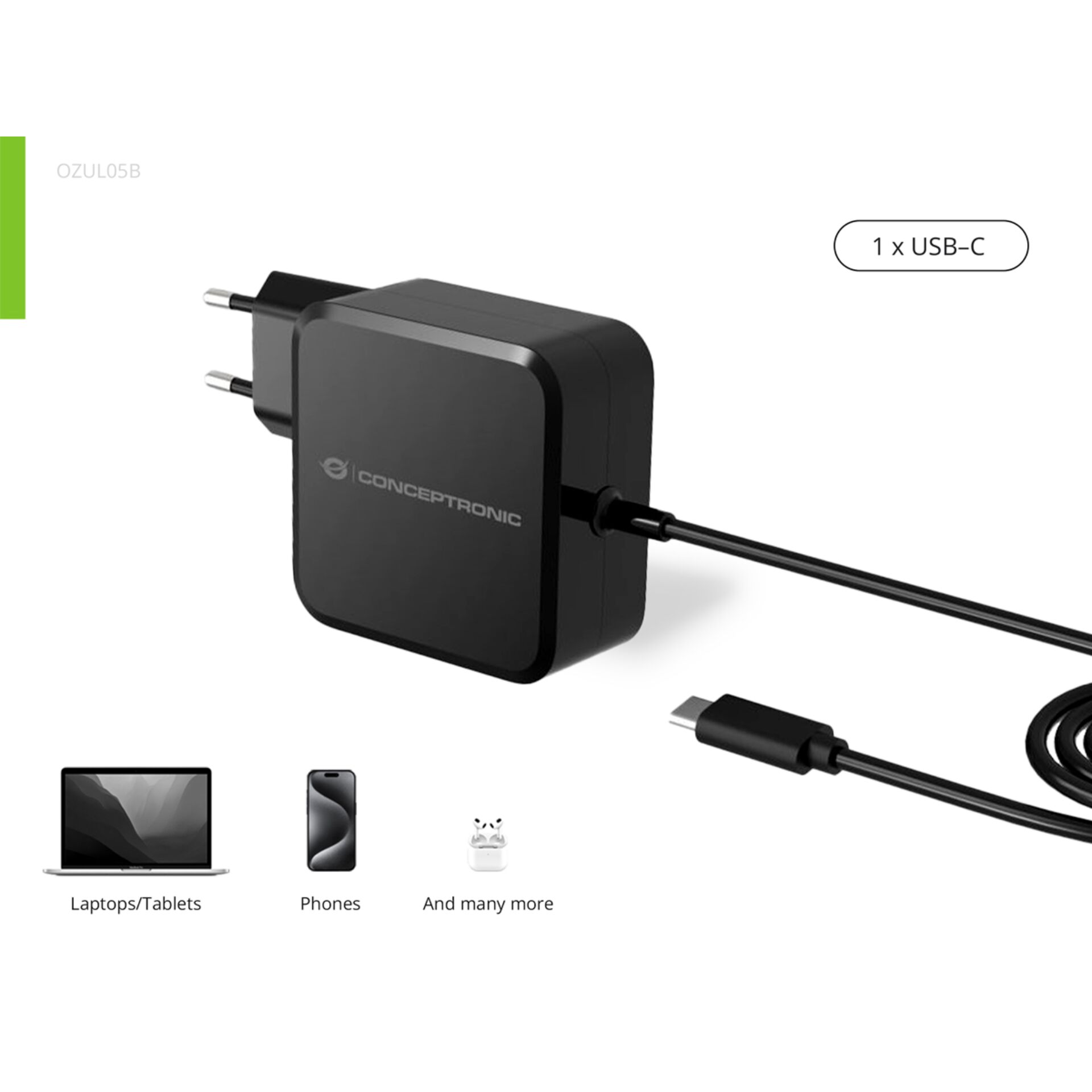 USB-C Ladegerät, Wandnetzteil, Stromadapter, Conceptronic, schwarz