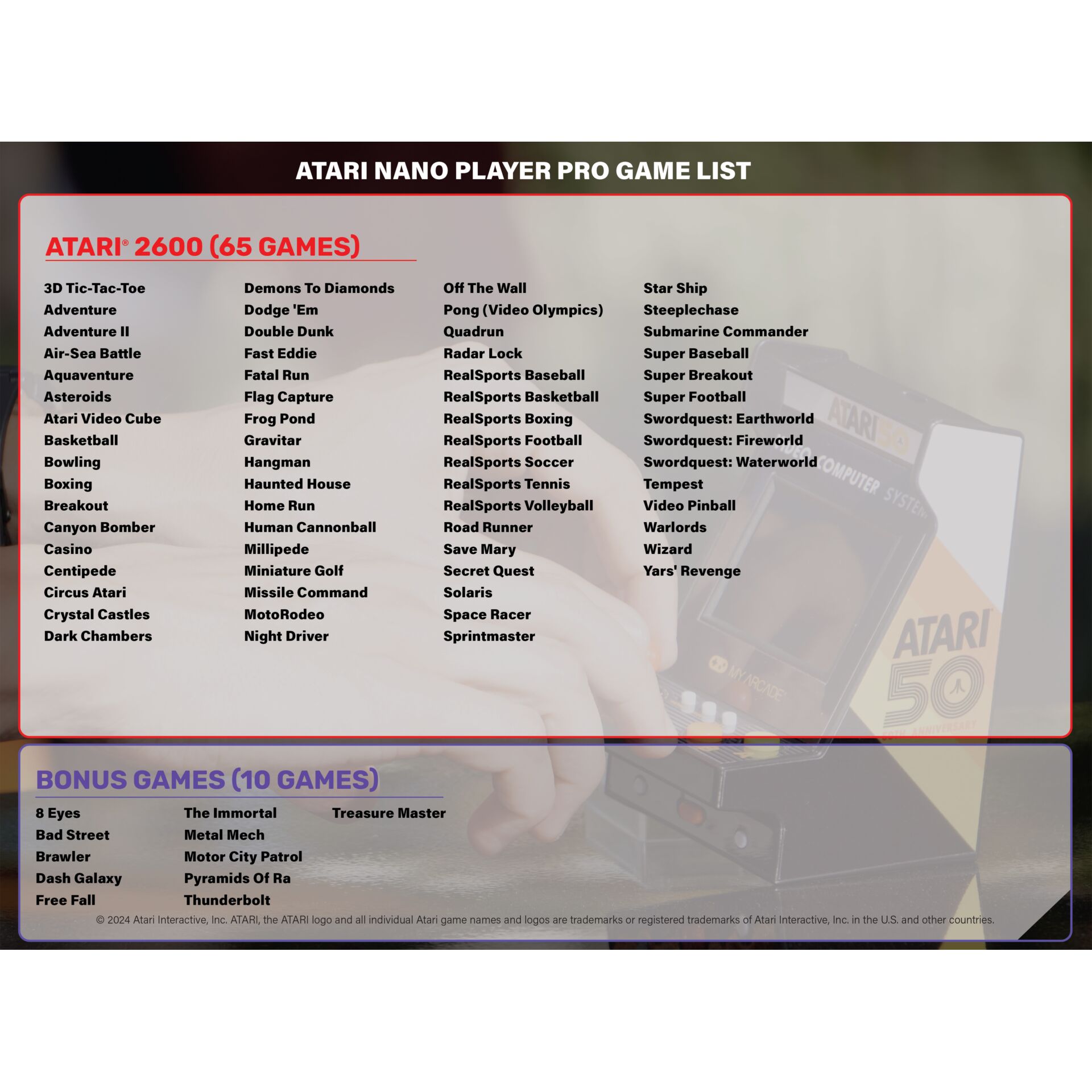 Atari, 2600, Spieliste, Retro-Konsole, Controller