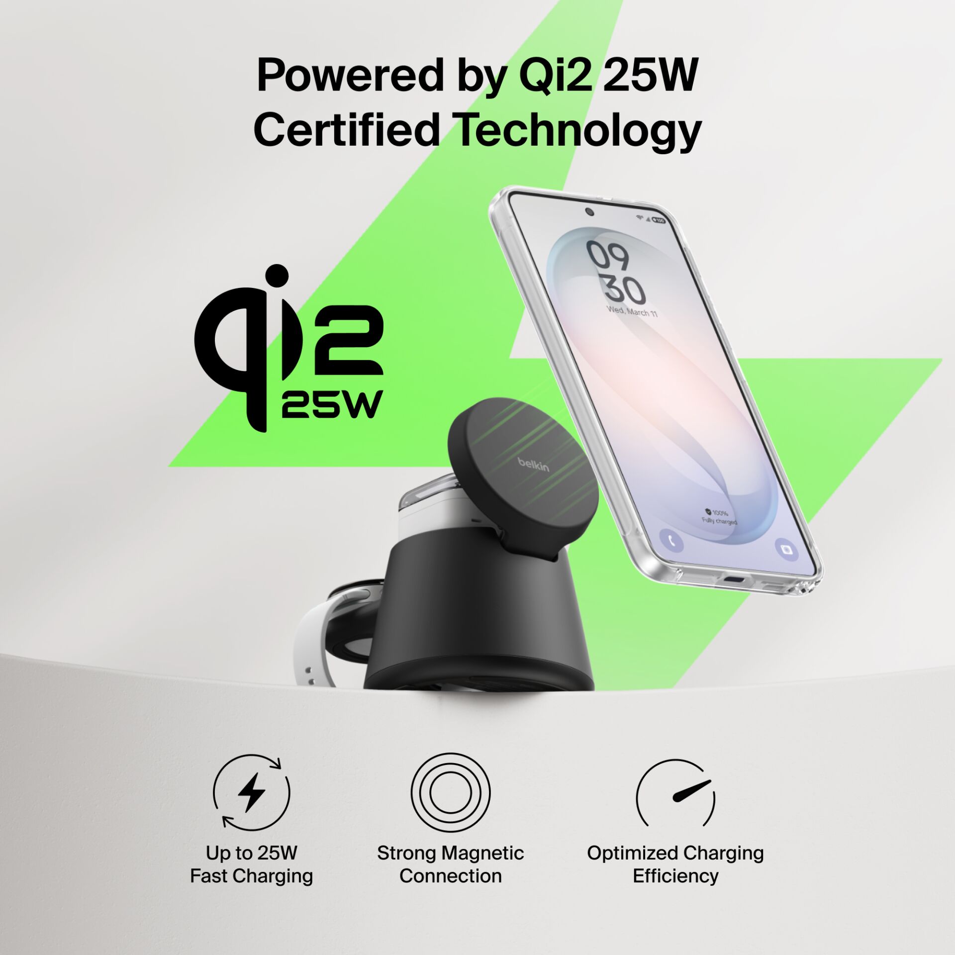 Qi2 25W, Ladestation, Magnetische Verbindung, Telefonhalter, Schnellladung