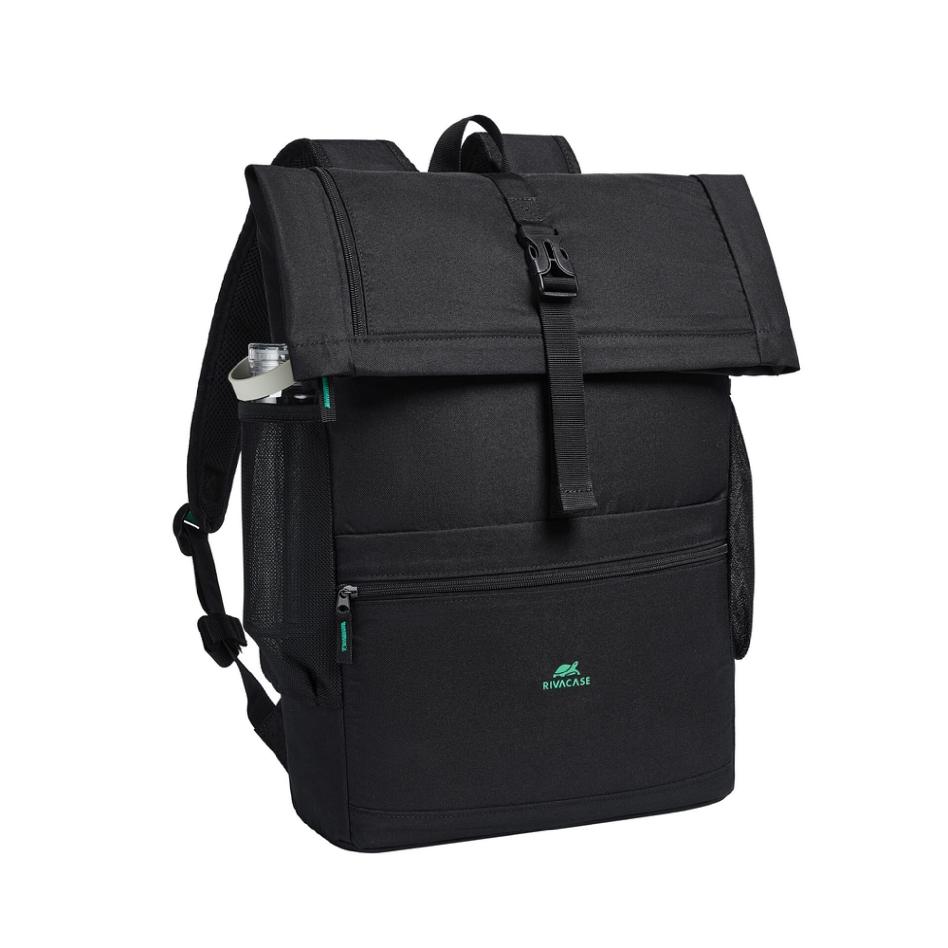 Rucksack, Schwarz, Textil, Rolltop-Verschluss, Seitliche Netztasche