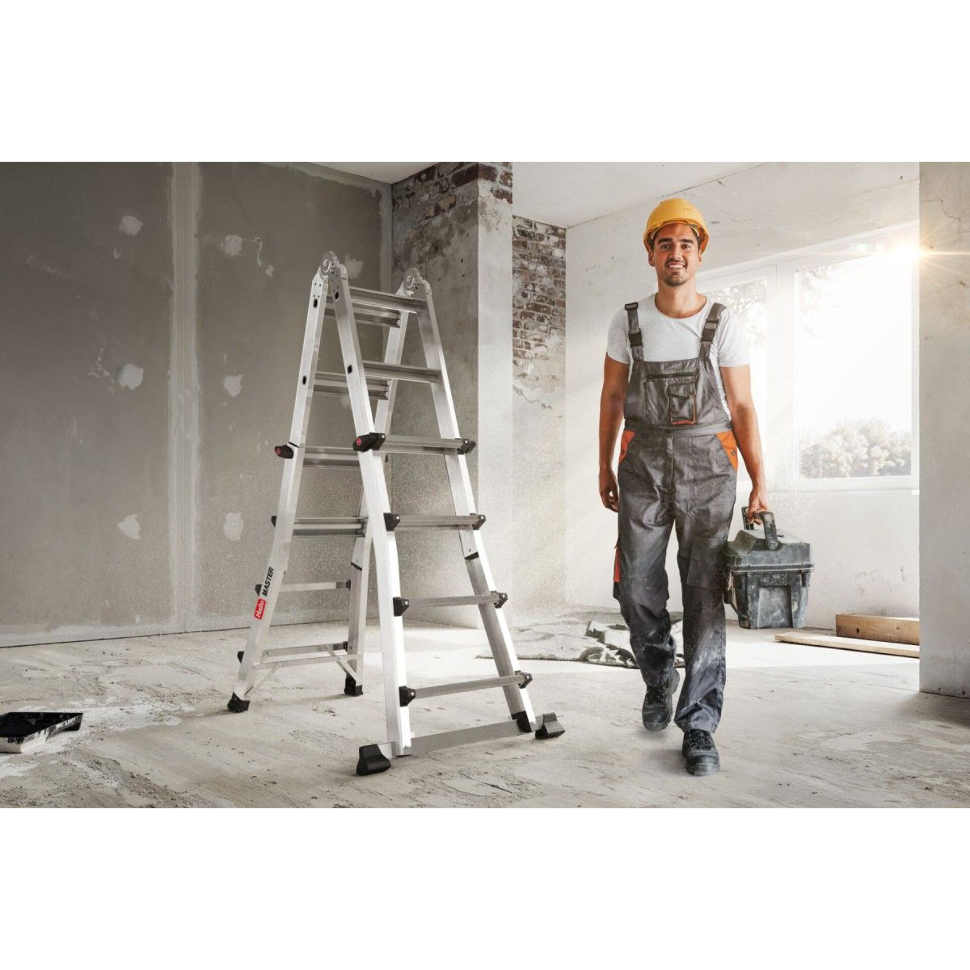 Gerüstleiter, Leiter, Arbeitskleidung, Baustelle, Arbeitshelm