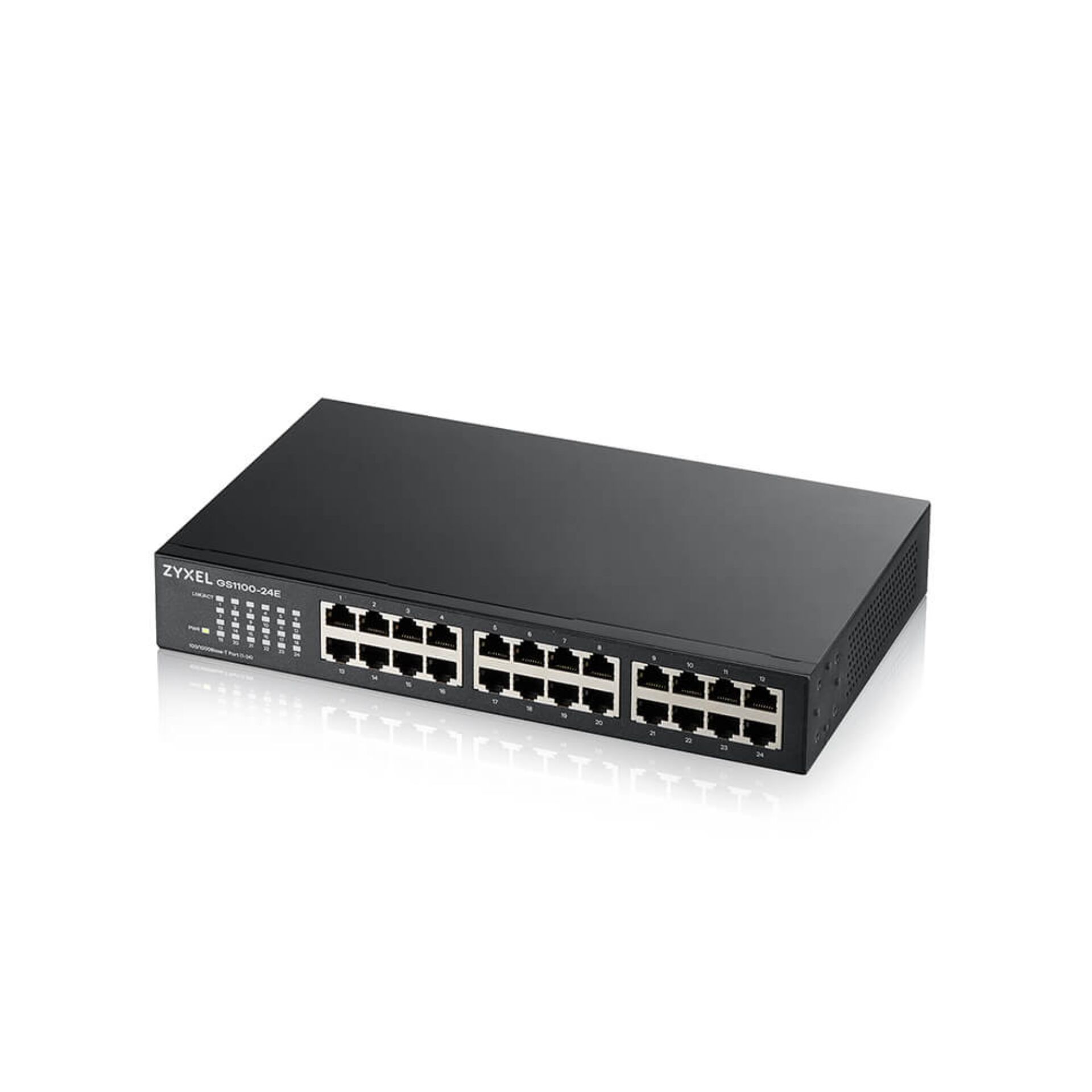 Netzwerk-Switch, 24 Ethernet-Ports, Schwarz, Metallgehäuse, Desktop-Switch