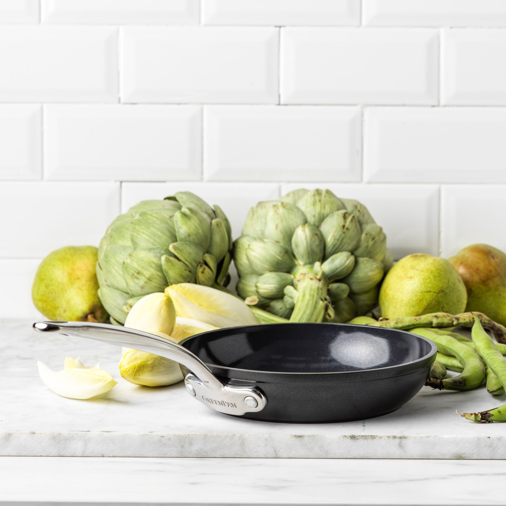 Bratpfanne, Antihaft, Schmuckpfanne, Artischocke, Zitrusfrüchte, Pfanne, Pfannenhandle, Bratpfanne, Artischocke, Zwiebel