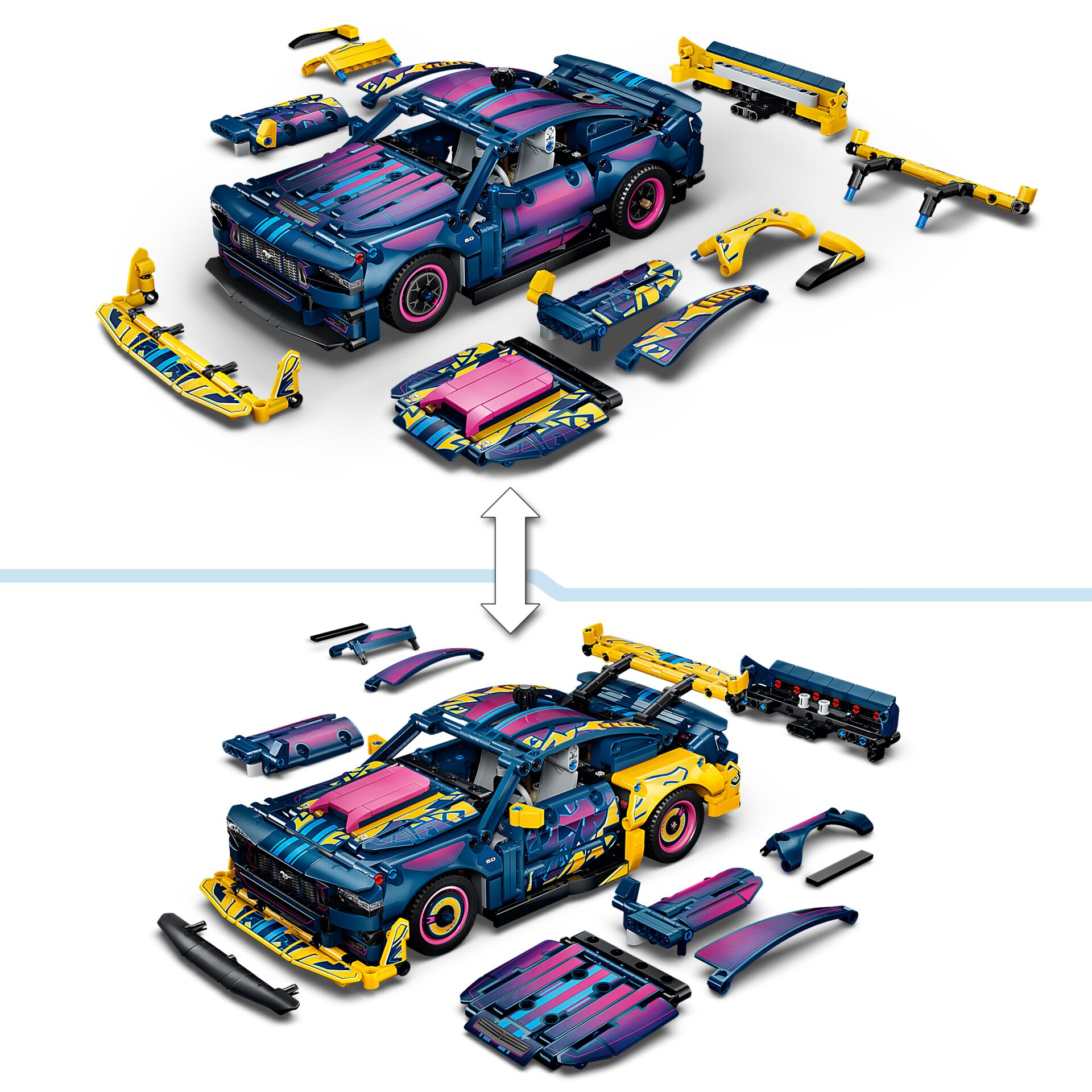 Rennwagen, Lego Modell, Bausatz, Gelb Blau, Karosserie