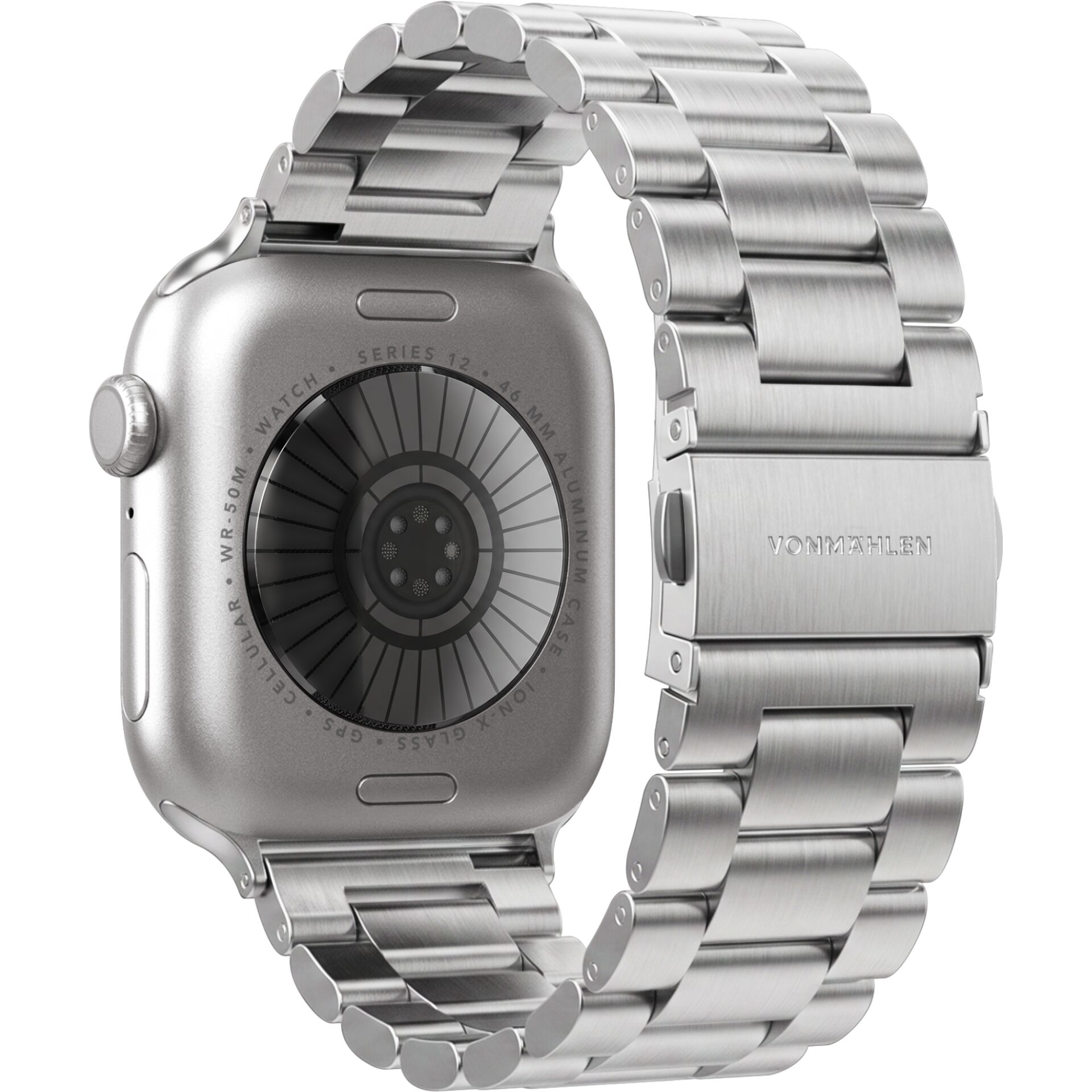 Smartwatch-Armband, Edelstahl, Silberfarben, Gliederarmband, Faltschließe
