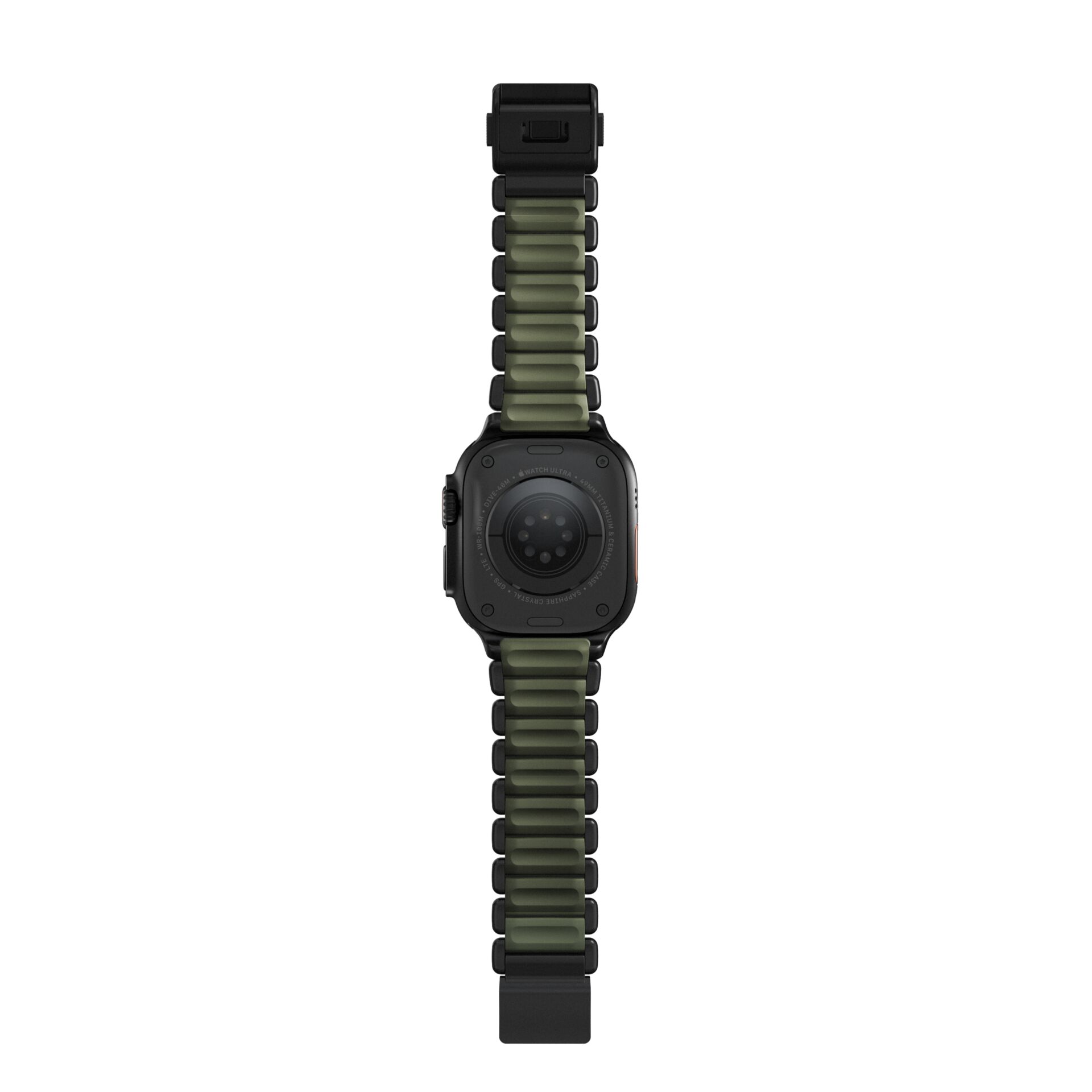 uhr, smartwatch, grün, schwarz, rückseite