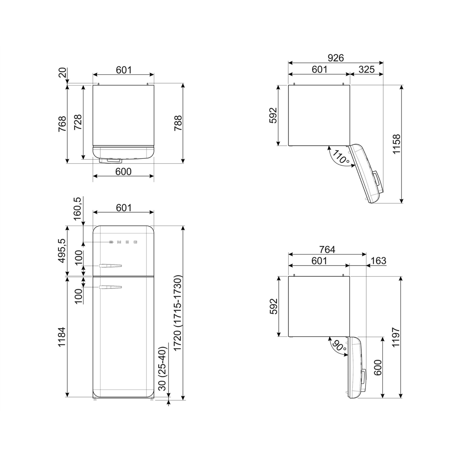Kühlschrank, Küchengerät, freistehend, Wasserspender, Abmessungen