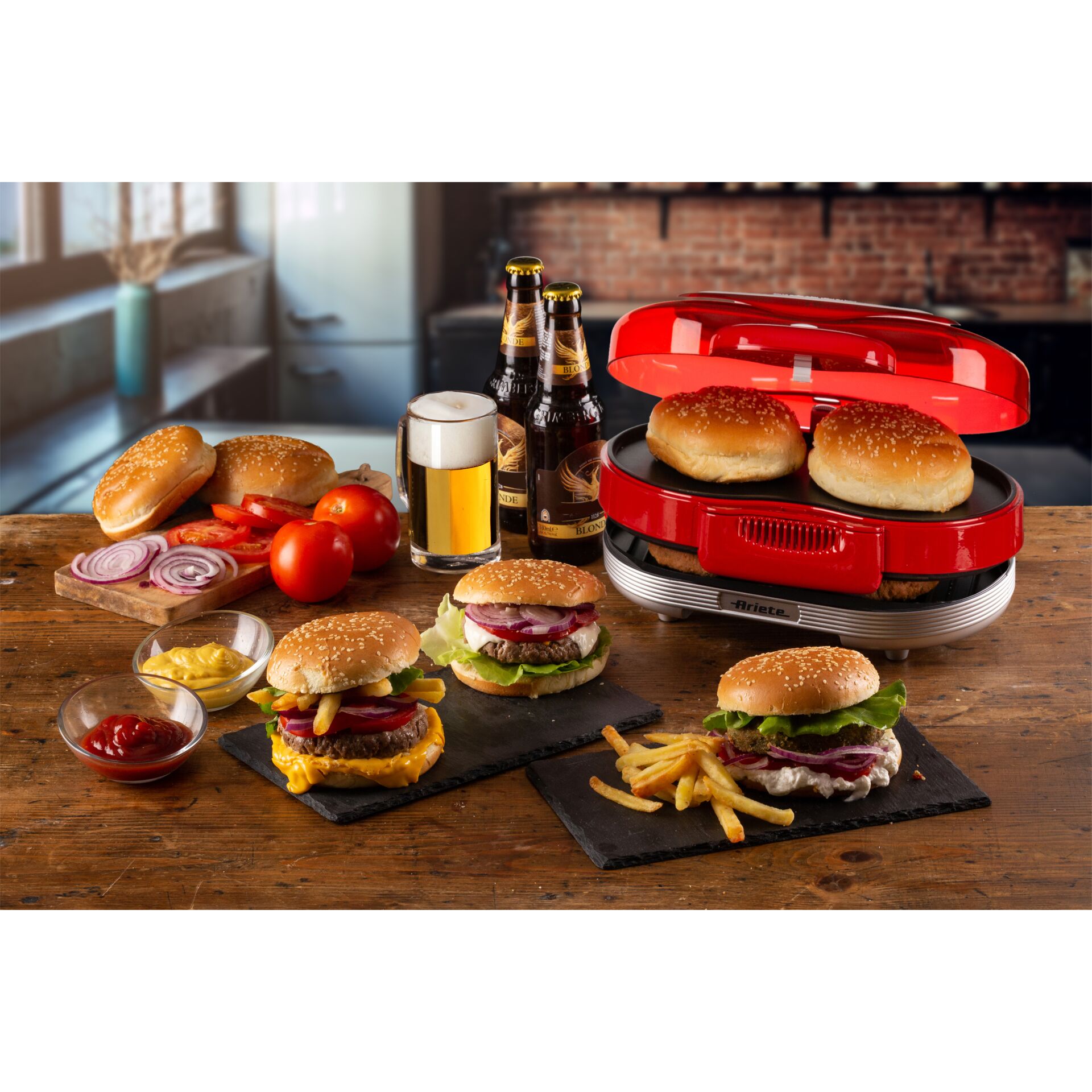 Hamburger, Burger, Pommes, Grillgerät, Mini-Grill