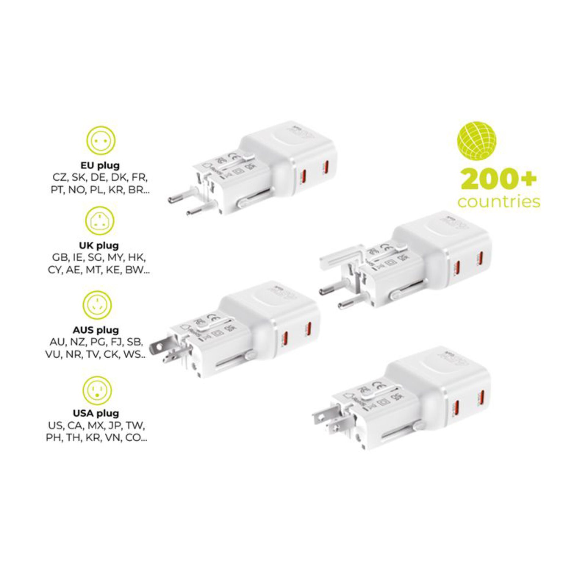 EU-Stecker, UK-Stecker, AUS-Stecker, USA-Stecker, Reiseadapter
