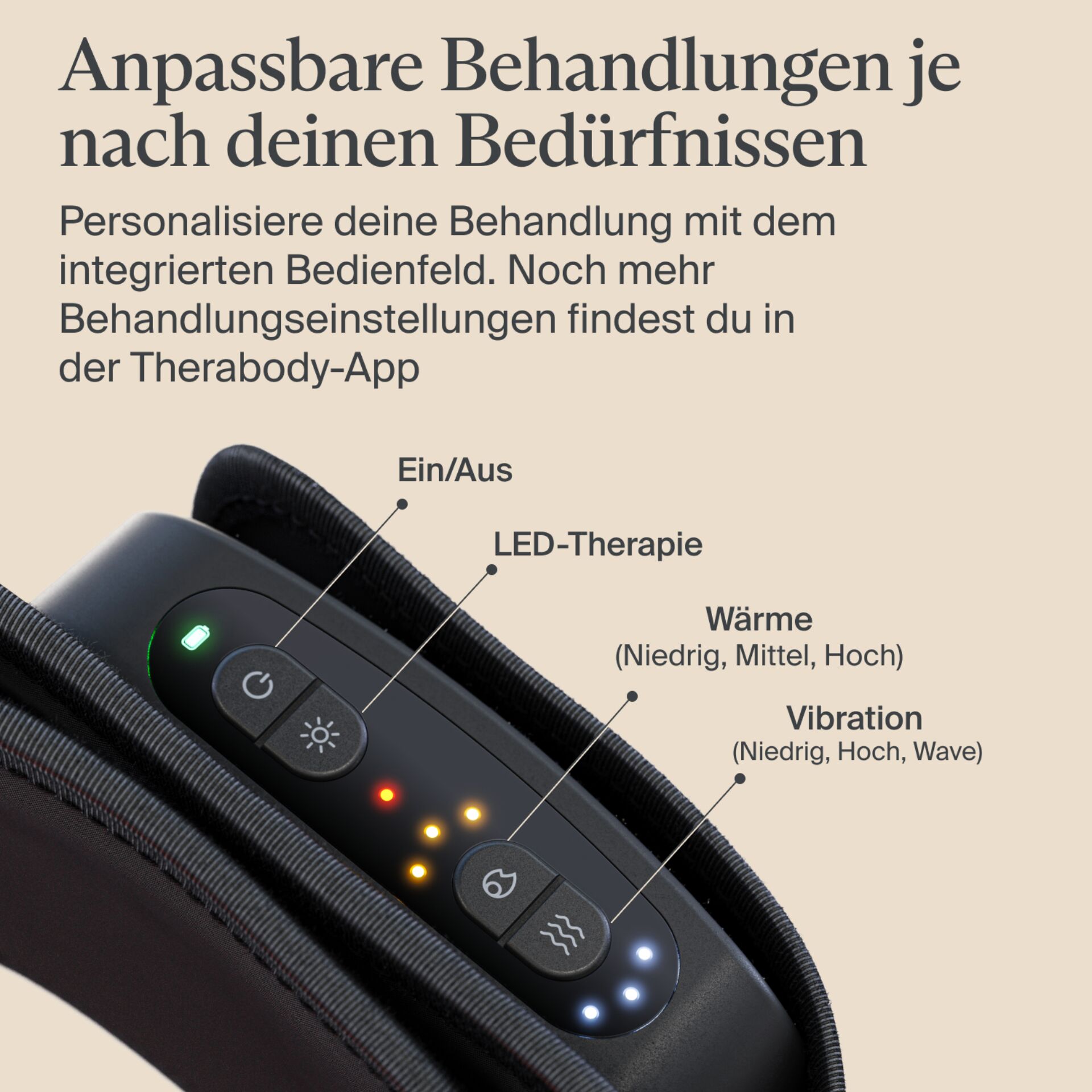 Schultertasche, LED-Beleuchtung, Therapiegerät, Vibrationsfunktion, Ein/Aus