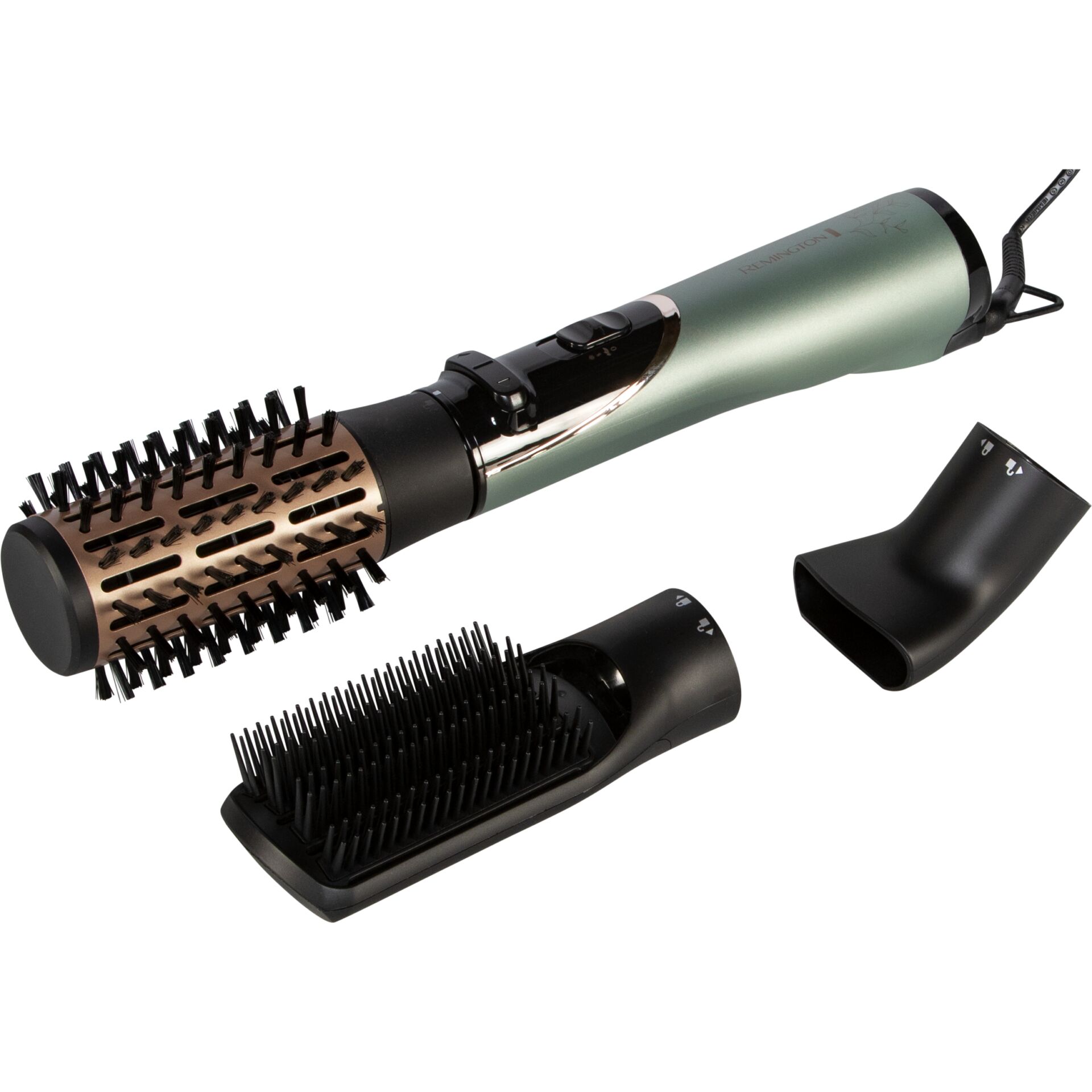 Haartstylinggerät, Haarstyler, Rundbürste, abnehmbare Aufsätze, Netzteil/Kabelbetrieb, Haarstyler, Lockenstab, Kammaufsatz, Glättaufsatz, Haartrockneraufsatz