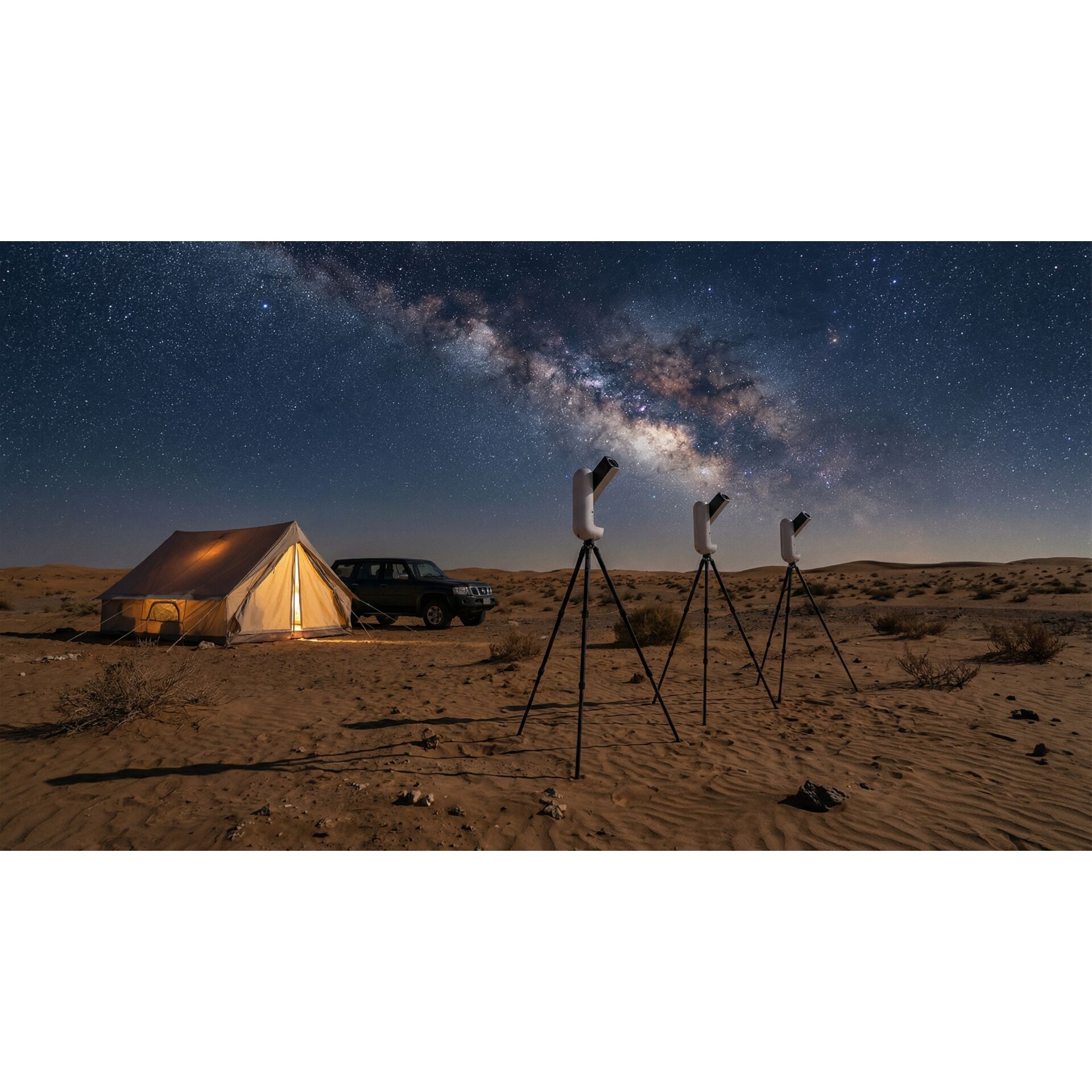 camping, Zelt, Wüste, Nachthimmel, Teleskop