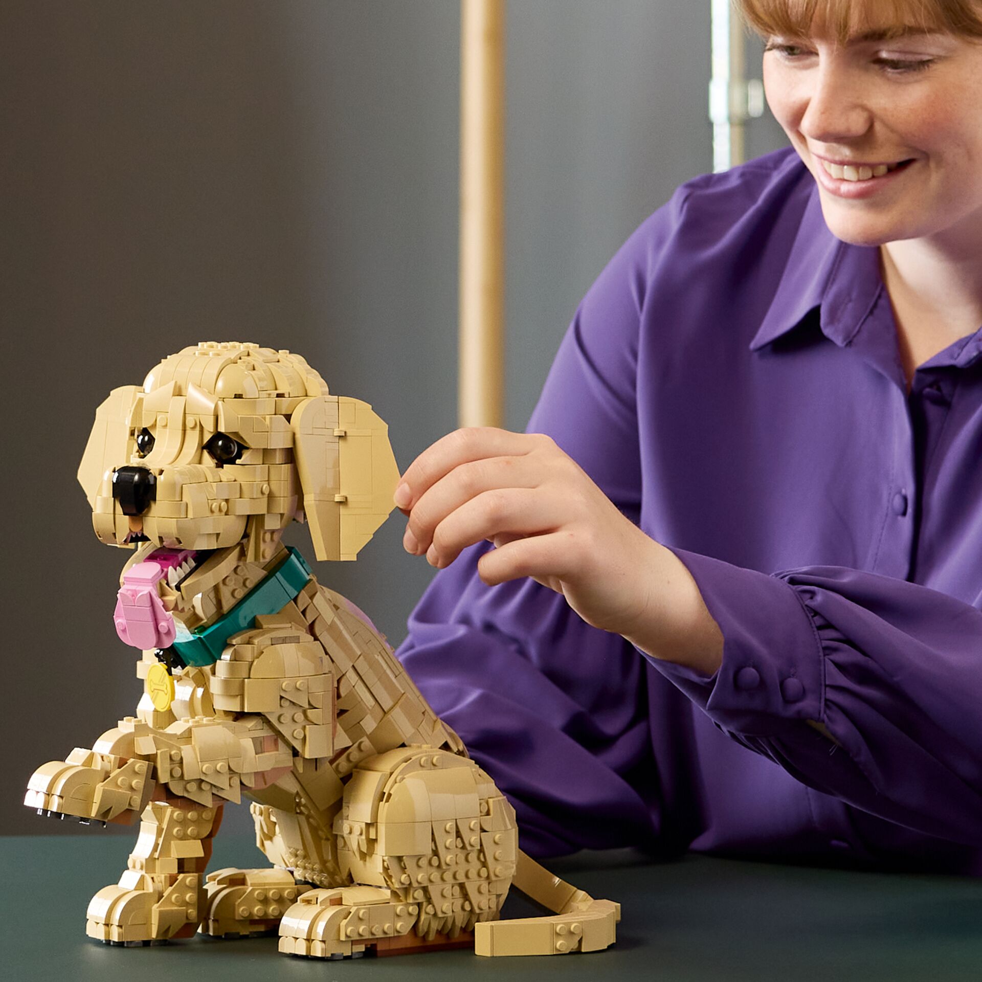 Lego Hund, LEGO Skulptur, Beige Hund, Lego Bau, Hund Statue