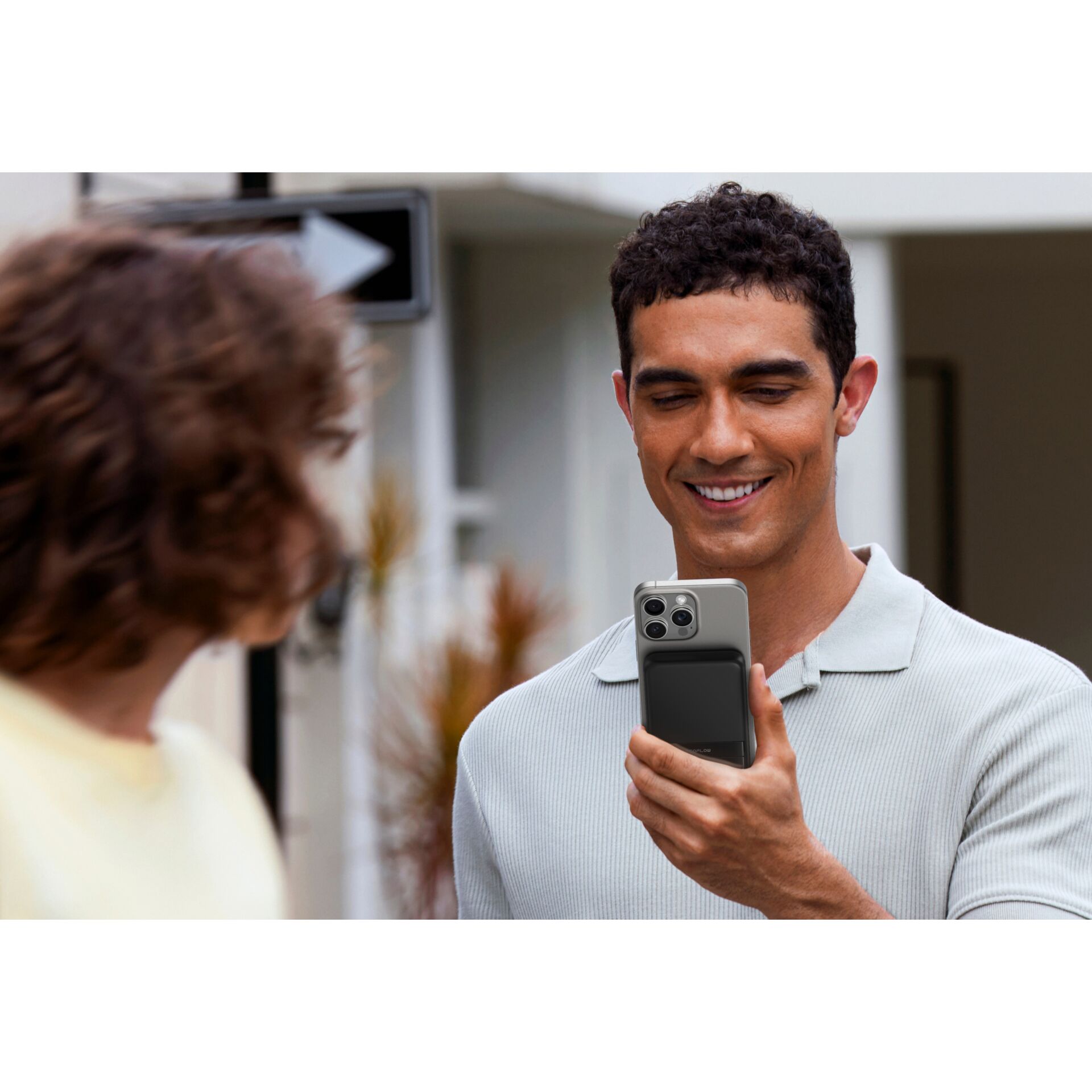 Smartphone, Phone case, Triple camera, Gray phone, Outdoor scene