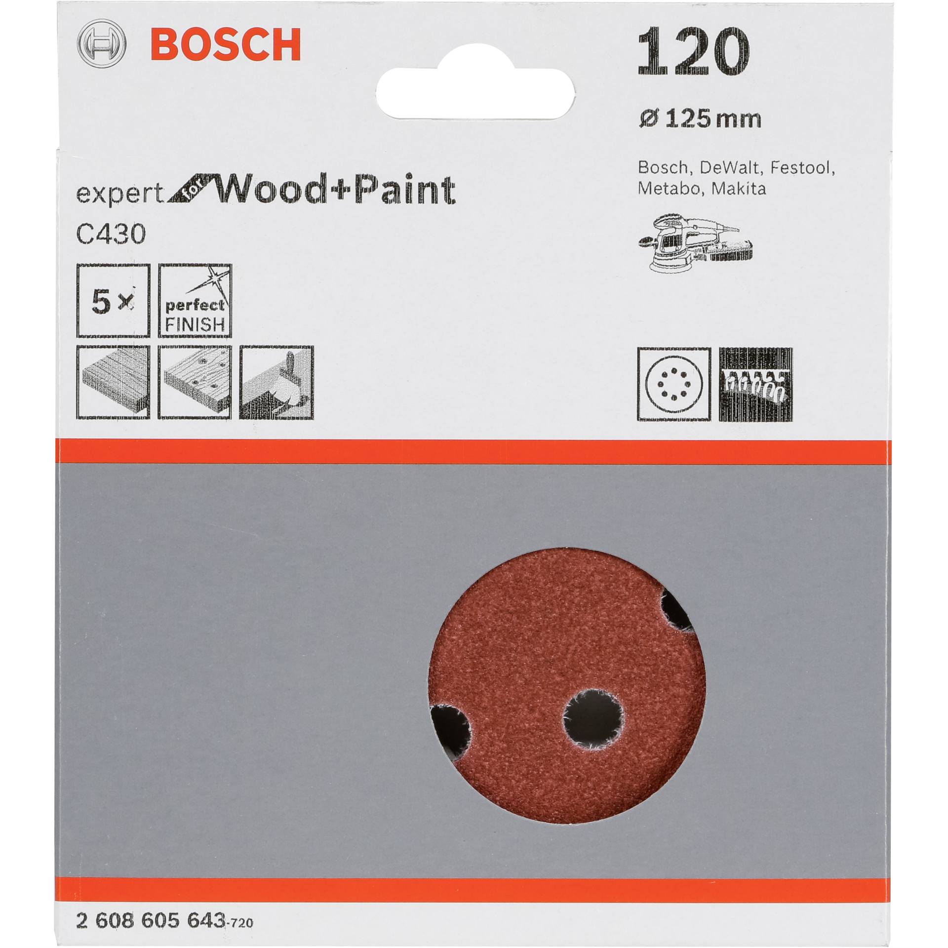 Bosch Schleifblatt C 430 D125MM  Holz Körnung 120 5 St.