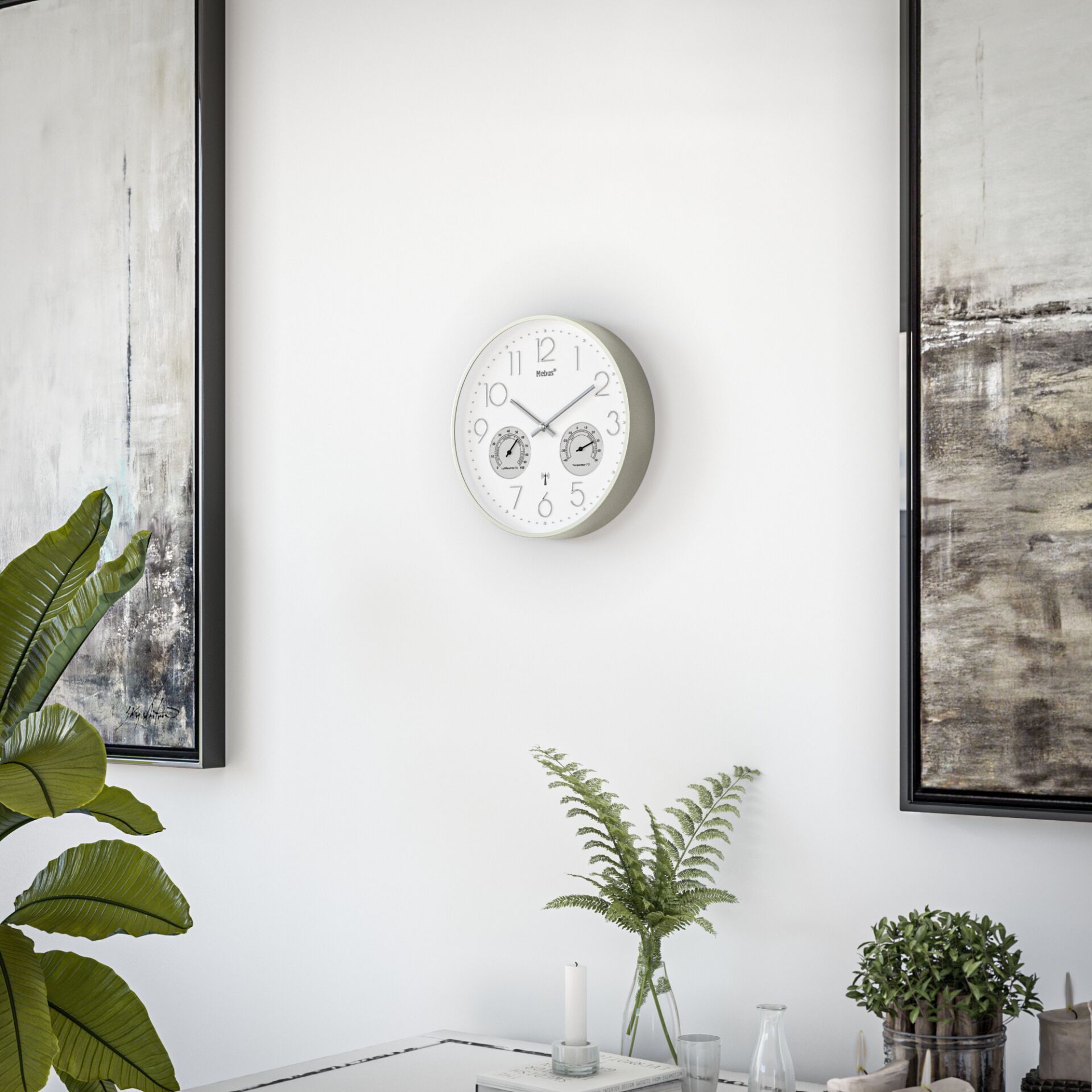 Innenarchitektur, Pflanze, Pflanze im Topf, Wanduhr, Kerze