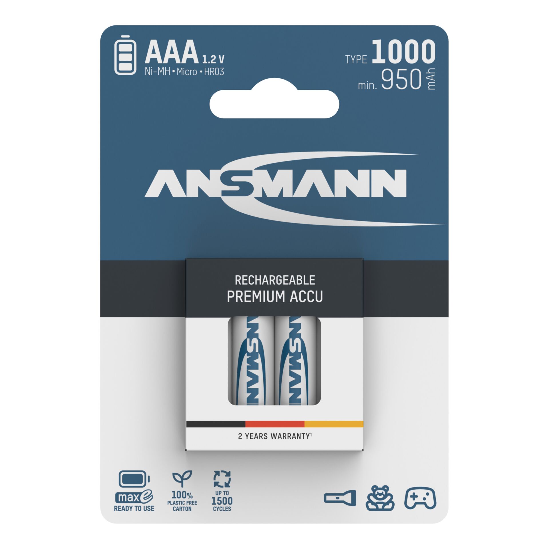 12x4 Ansmann NiMH Akku 1000  Micro AAA 950 mAh