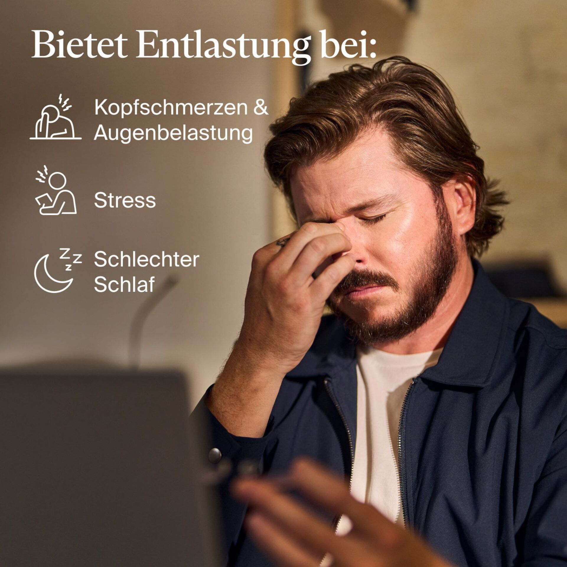 Kopfschmerzen, Augenbelastung, Stress, Schlechter Schlaf, Laptop